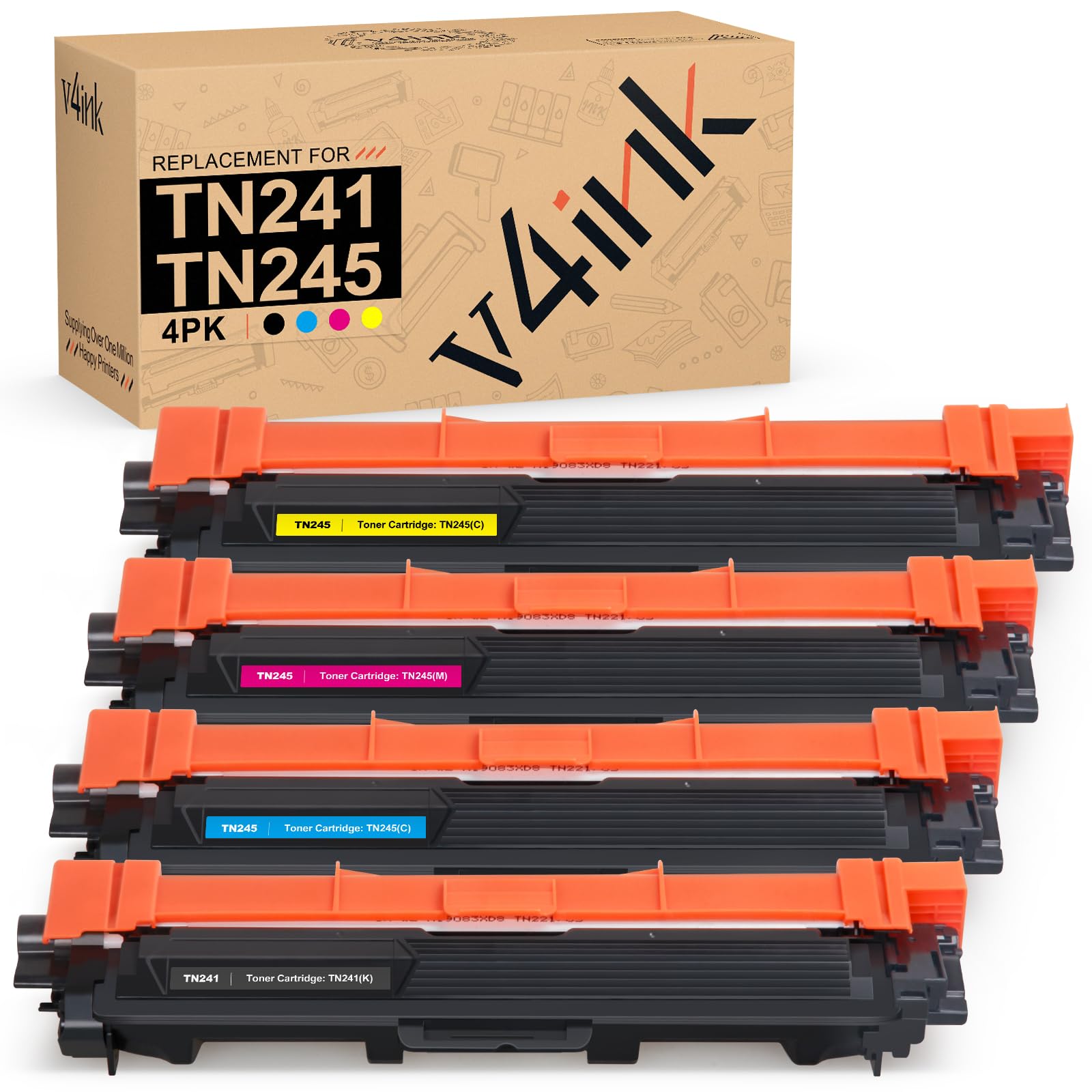 TN241 TN245 Toner Cartridges Compatible for Brother TN-241 TN2-45 HL-3140CW 3142CW 3150CDW 3170CDW DCP-9015CDW 9017CDW 9020CDW MFC-9130CW 9140CDN 9330CDW 9340CDW (Black Cyan Magenta Yellow, 4-Pack)
