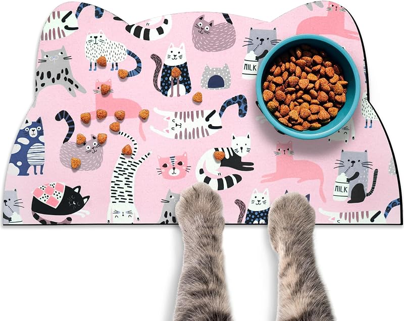 Tapete para Comedouro de Gatos e Cães com Superfície Absorvente e Base Antiderrapante Rosa Zoeeya 59,94 x 34,80 cm