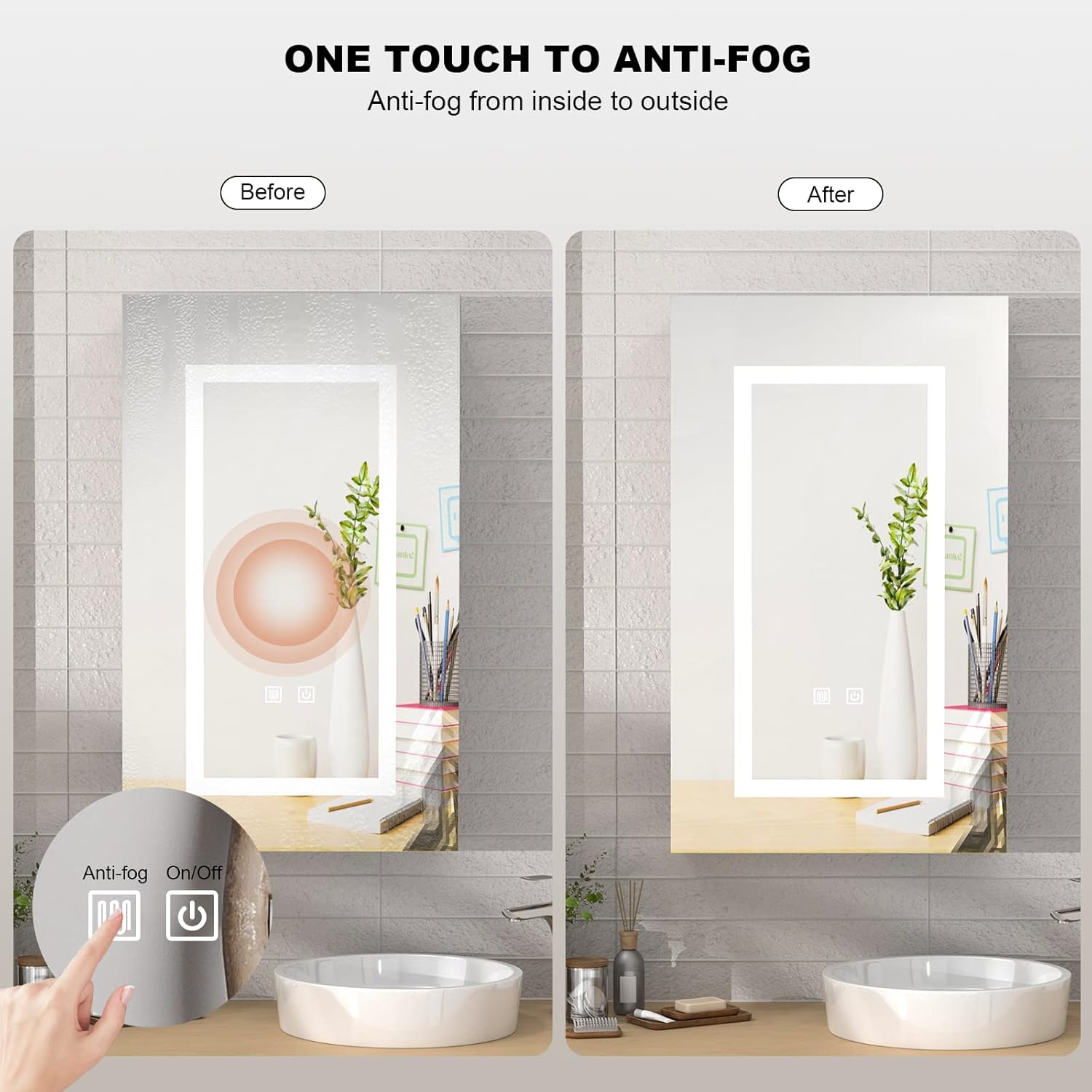 Lighted Bathroom Medicine Cabinet with Mirror, Led Mirror Cabinet with Defogger for Bathroom,Vanity Medicine Cabinet Wall Mounted 15.7x26 Inch