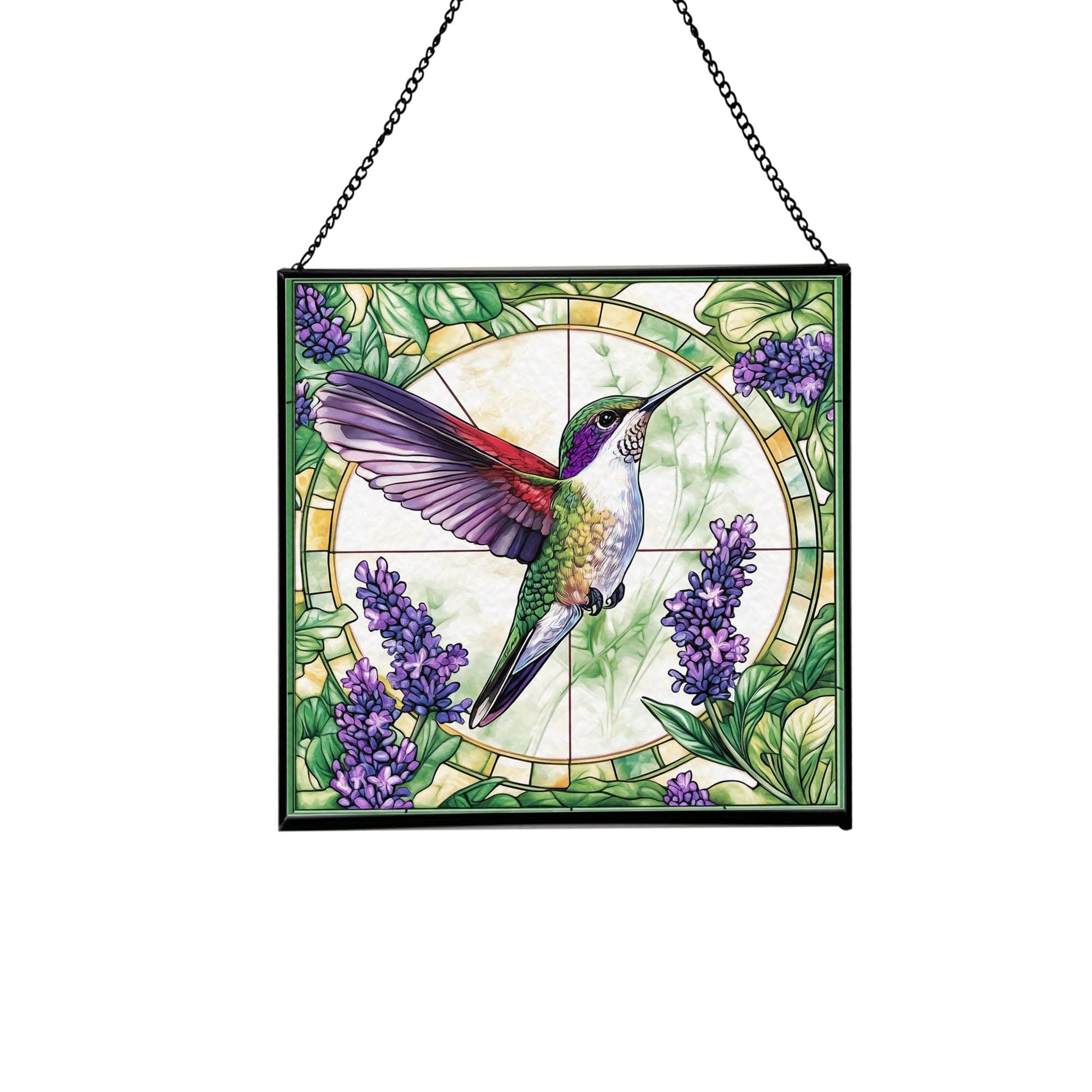 Lavender and Hummingbirds Stained Glass Panels Window Hangings Tiffany Glass Traditional Art Crafts for Home Decor Gifts 72OR13