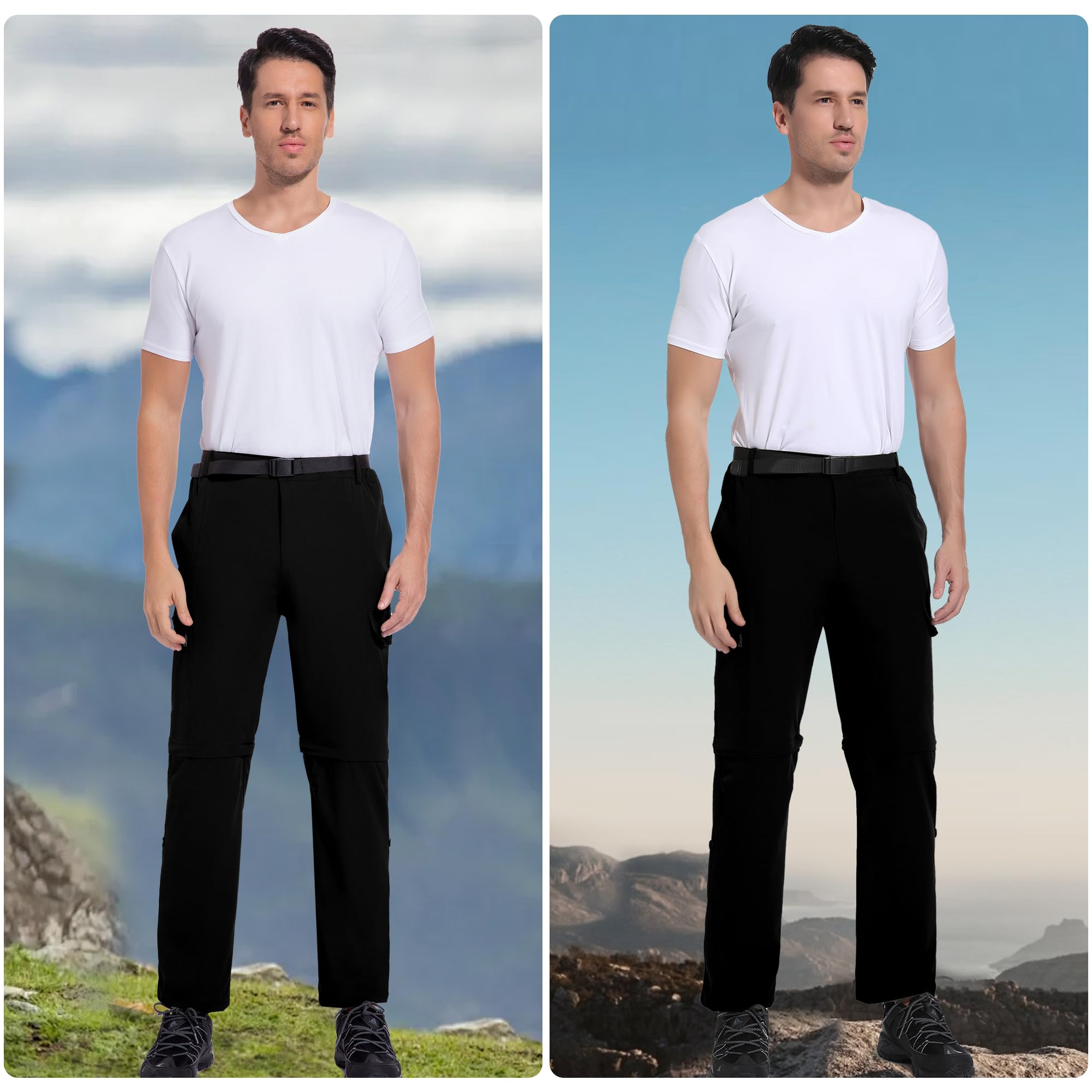 Zip Off Hose Herren Wasserdicht & Schnelltrocknend Wanderhose Herren Sommer Outdoor Hosen für Herren mit Gürtel Abnehmbare Trekkinghose für Wandern, Camping & mehr
