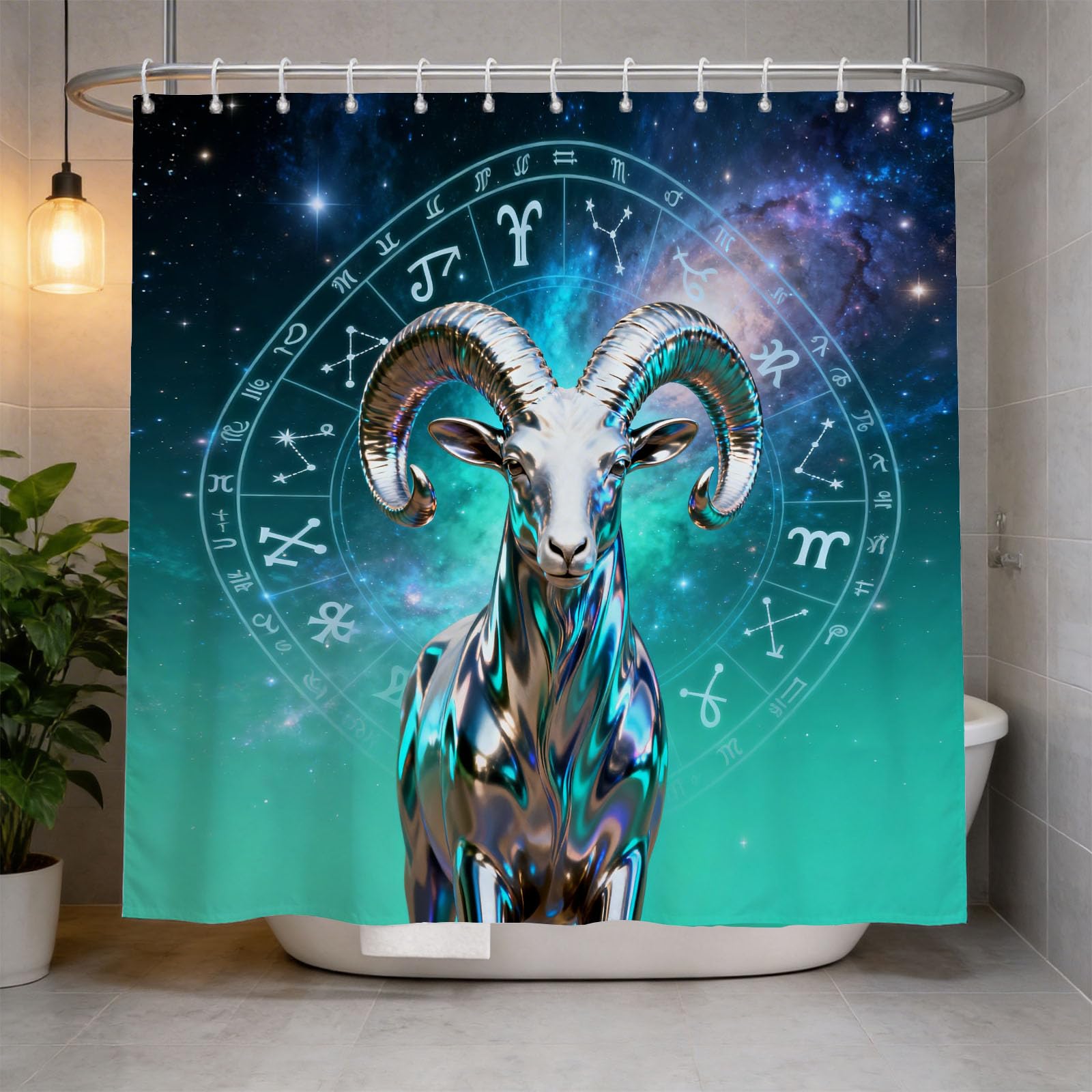 Hongduo 3D Aries Shower Curtain for Stalls Bathtubs Astrological Symbols Bathroom Decor Shower Curtain Set Polyester Fabric Waterproof 120x180cm/48X71 Inch with Hooks