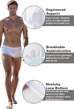 Men's Boxer Briefs Breathable Lace Underwear for Men Sheer Panties Mens Lingerie Seamless Underwear for Men