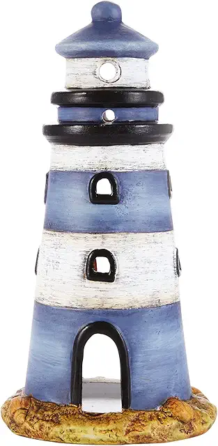 Keramik Leuchtturm Windlicht - Maritime Deko für Wohnzimmer in Blau/Weiß