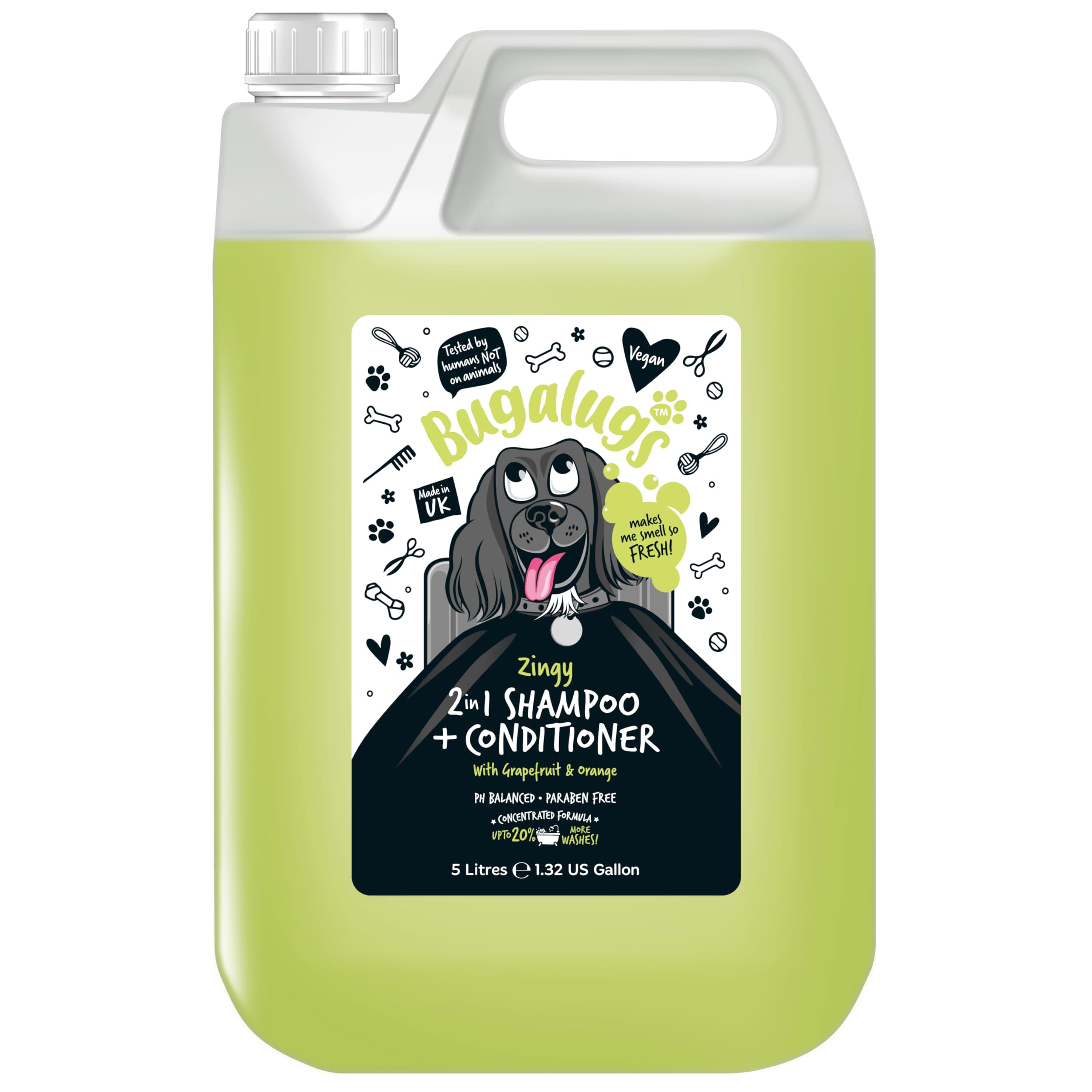 Bugalugs 2 in 1 Zingy Grapefruit & Orange Dog Grooming Shampoo & Conditioner for Smelly Dogs, Best Puppy Shampoo, Professional Groom, Vegan Pet (5 Litre)
