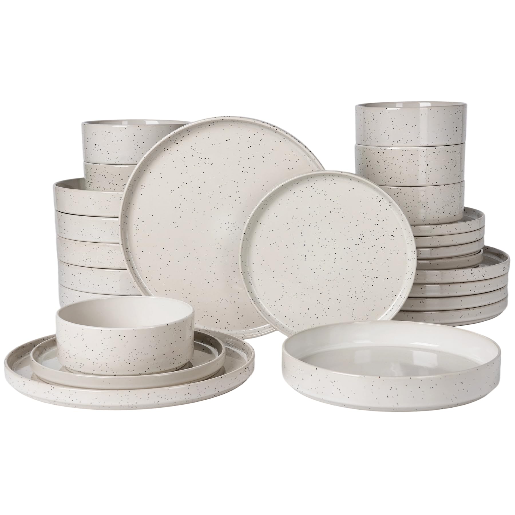 Famiware Nebula 24-Piece Dinnerware Set with Pasta Bowls, Creamy White
