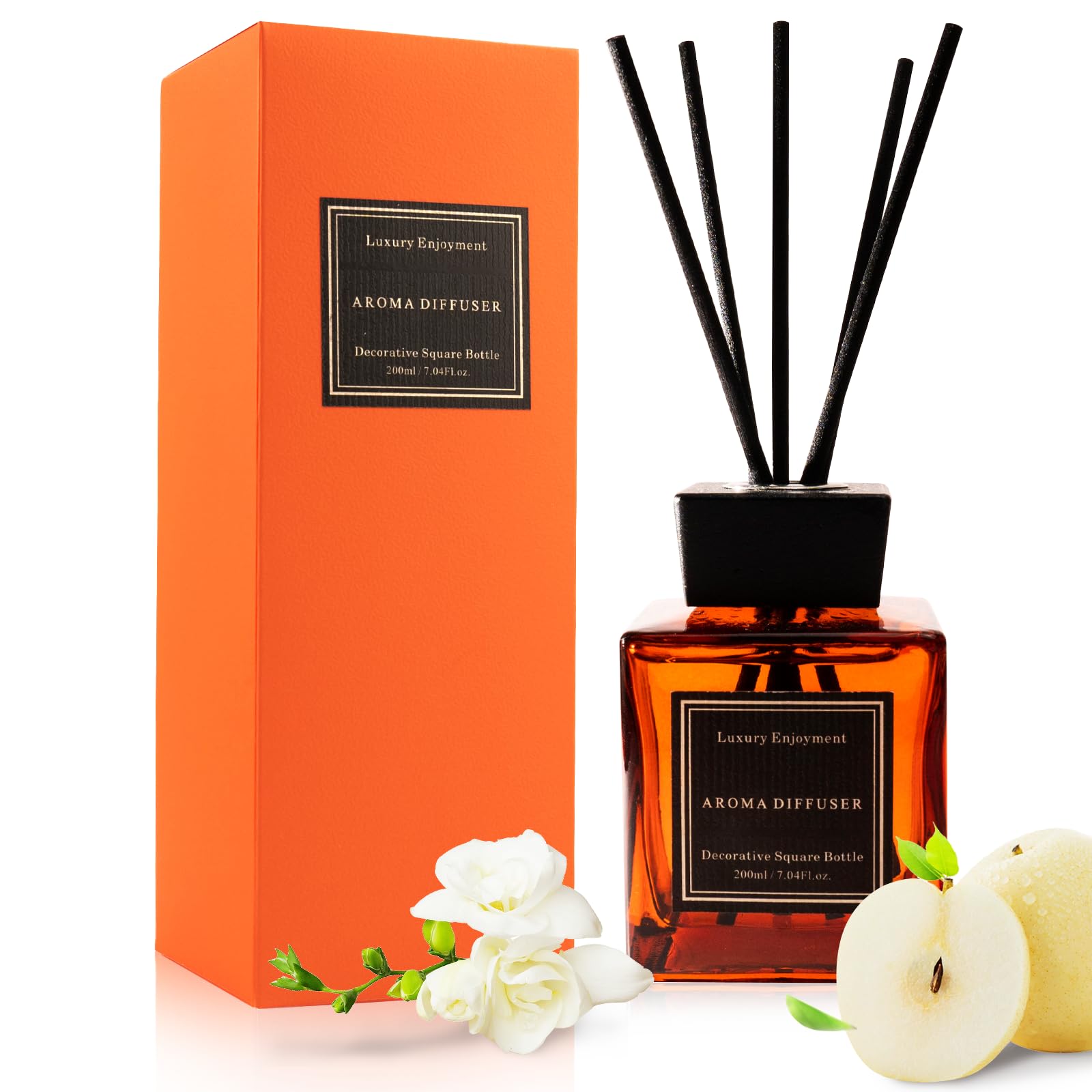 XEPTLE Long-Lasting Air Freshener, Fresh Freesia Pear Reed Diffuser, 7.04 oz, Eliminate Odor,Home/Bathroom/Bedroom/Livingroom/Office Decor - Orange