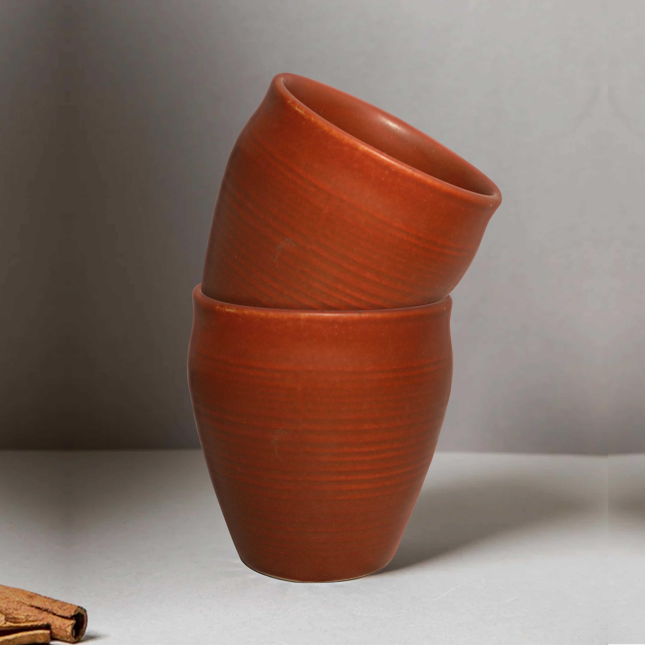 Pure Source India Earthen Clay Cups Kullad Coffee Tea Chai Mug 200ml Matka Curd Cups (Set of 2)