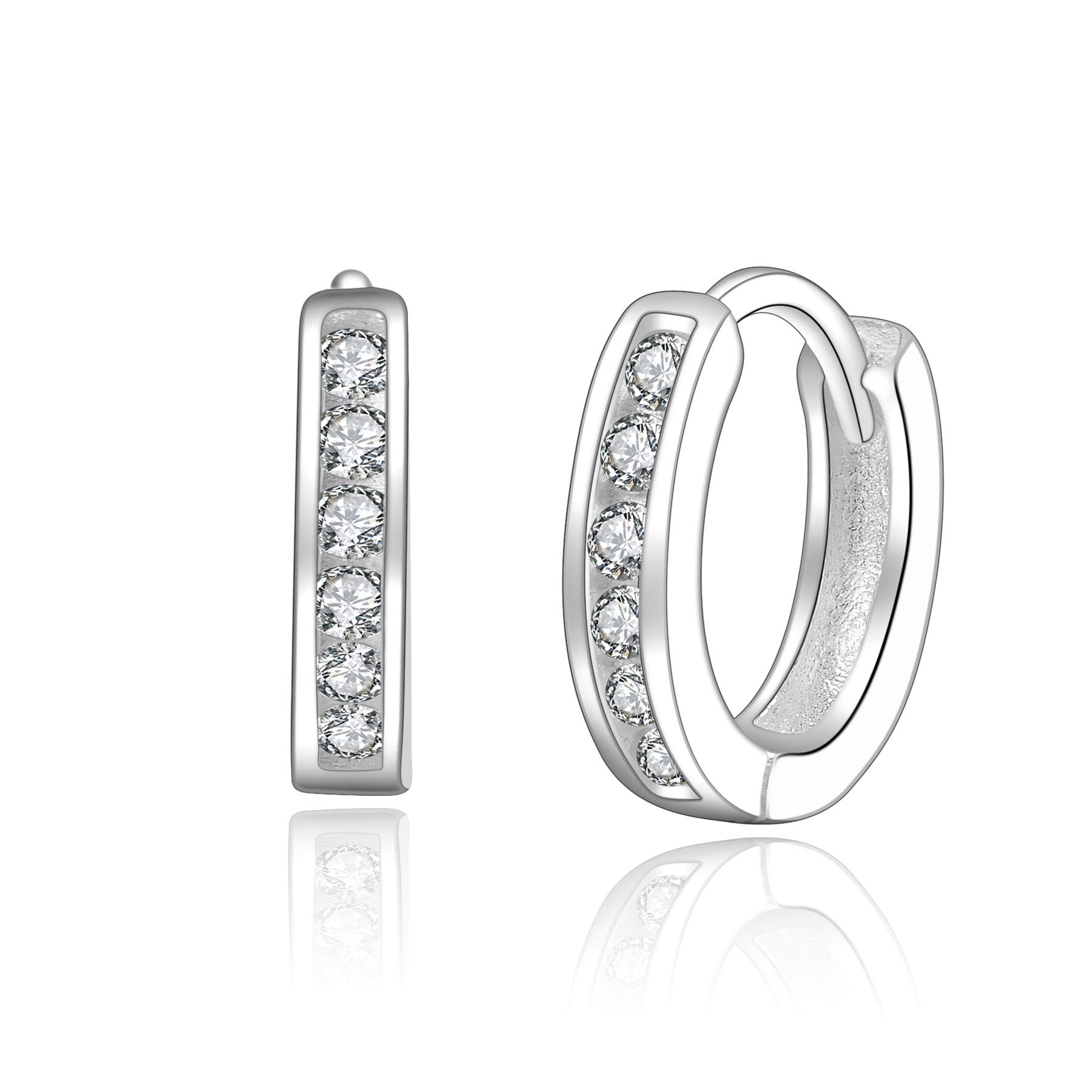 LDUDUPendientes Aro de mujer/hombre de plata de ley con Cristal/Circonita blanco con sello de plata S925 para mujer hombre niña regalo de Cumpleaños Navidad San Valentin color blanco