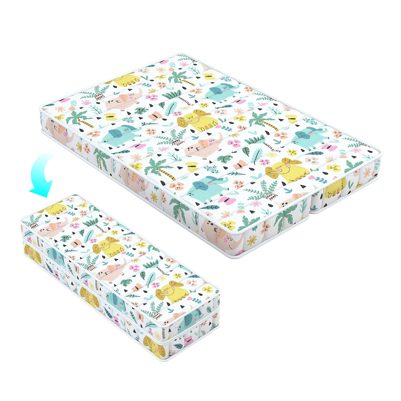 3 Inch Mid-fold 38”x26 Mattress, No Gaps Edge Reinforcement High Density Foam, Odorless and Steady, Certipur-us and Oeko -tex Certified, Elephant