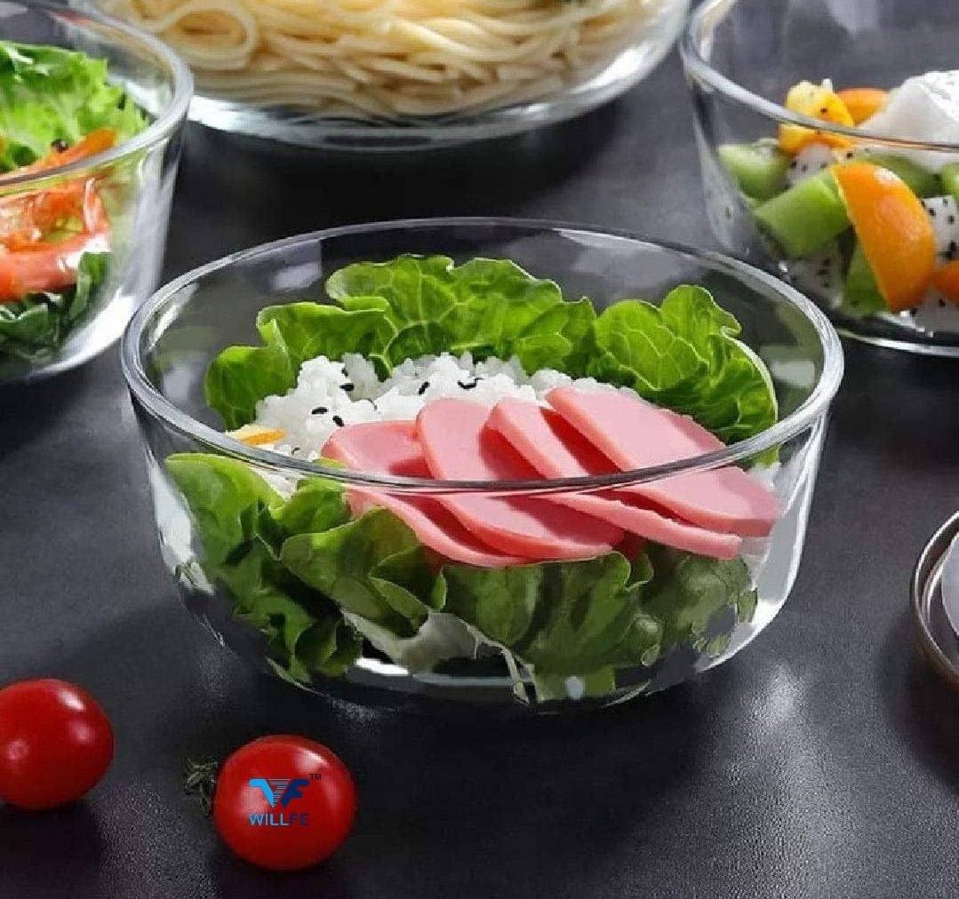Sameh 1.3L Glass Bowls for Kitchen Microwave Oven Safe Thick Durable Round Glass 7" Serving & Mixing Bowls, Salad Cereal Bowl, Noodle Soup Bowl , Pack of 1 (2)
