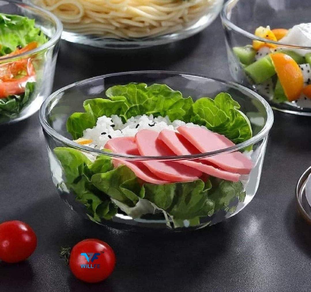 Sameh 1.3L Glass Bowls for Kitchen Microwave Oven Safe Thick Durable Round Glass 7" Serving & Mixing Bowls, Salad Cereal Bowl, Noodle Soup Bowl , Pack of 1 (2)