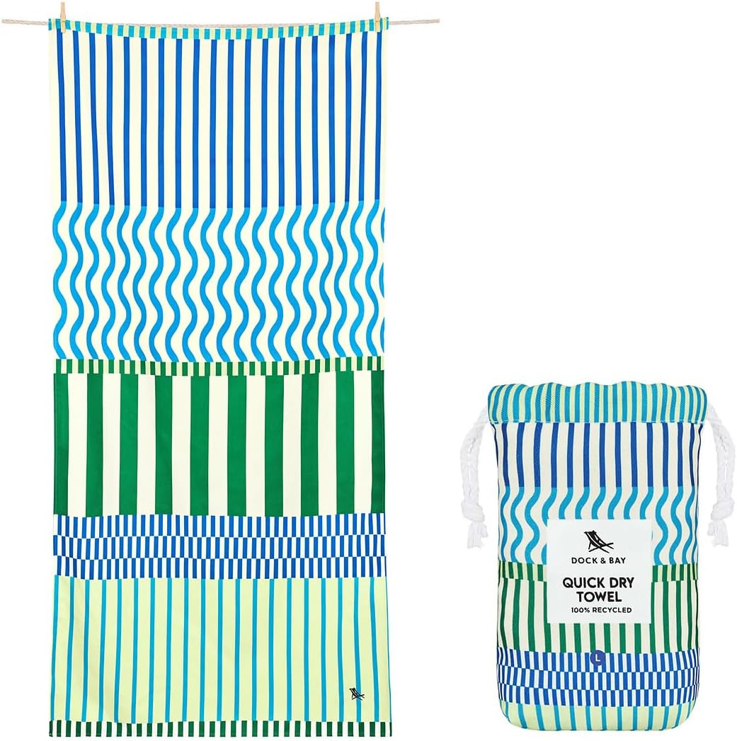 Beach Towel - Quick Dry, Sand Free - Compact, Lightweight - 100% Recycled - Includes Bag - Blueberry Spritz - Extra Large (200x90cm, 78x35)