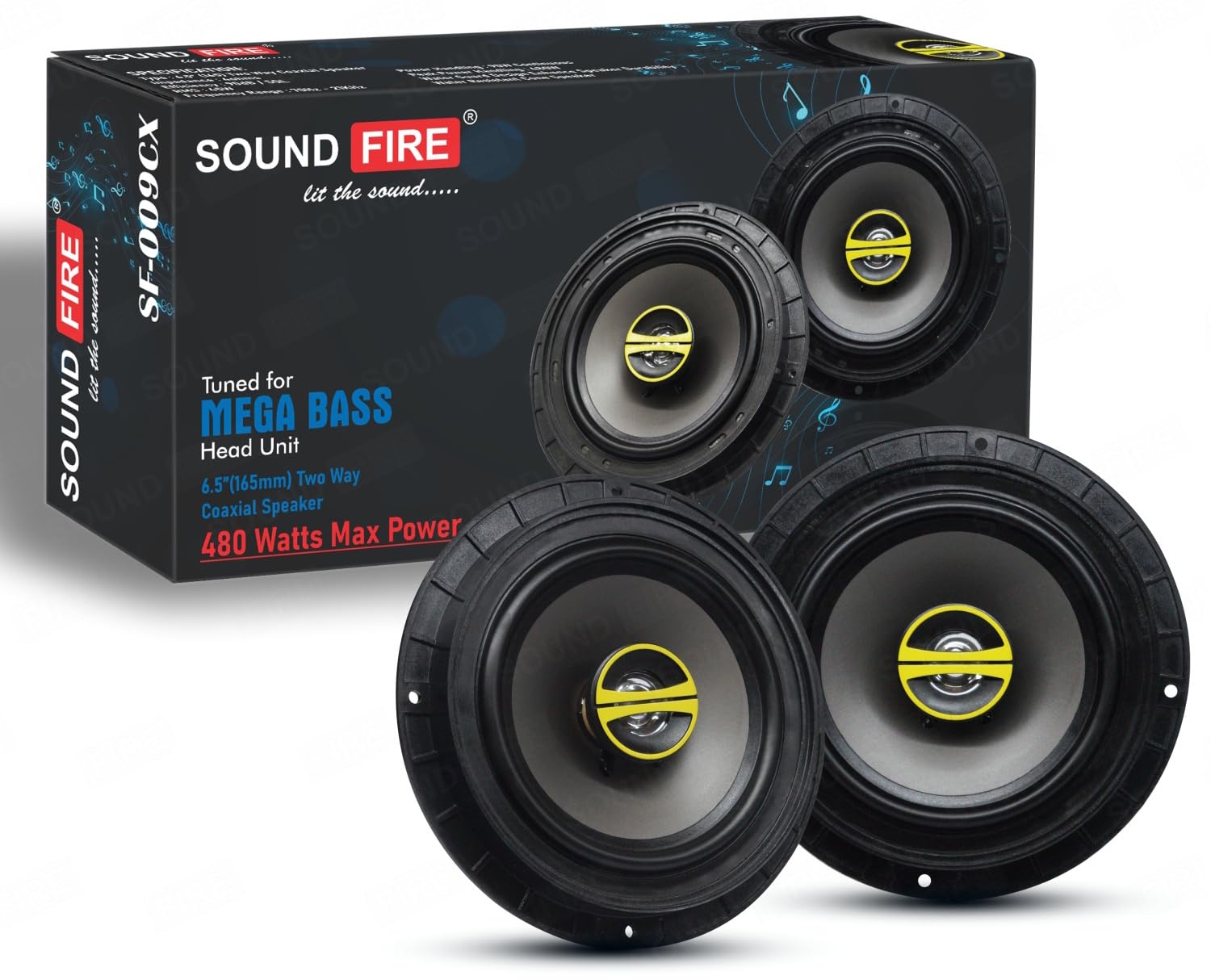 SOUND FIRE SF-009CX Mega Bass 480 Watts Max Power 6.5" (16.5 cm) 2-Way Rain-Guard Coaxial Car Speakers