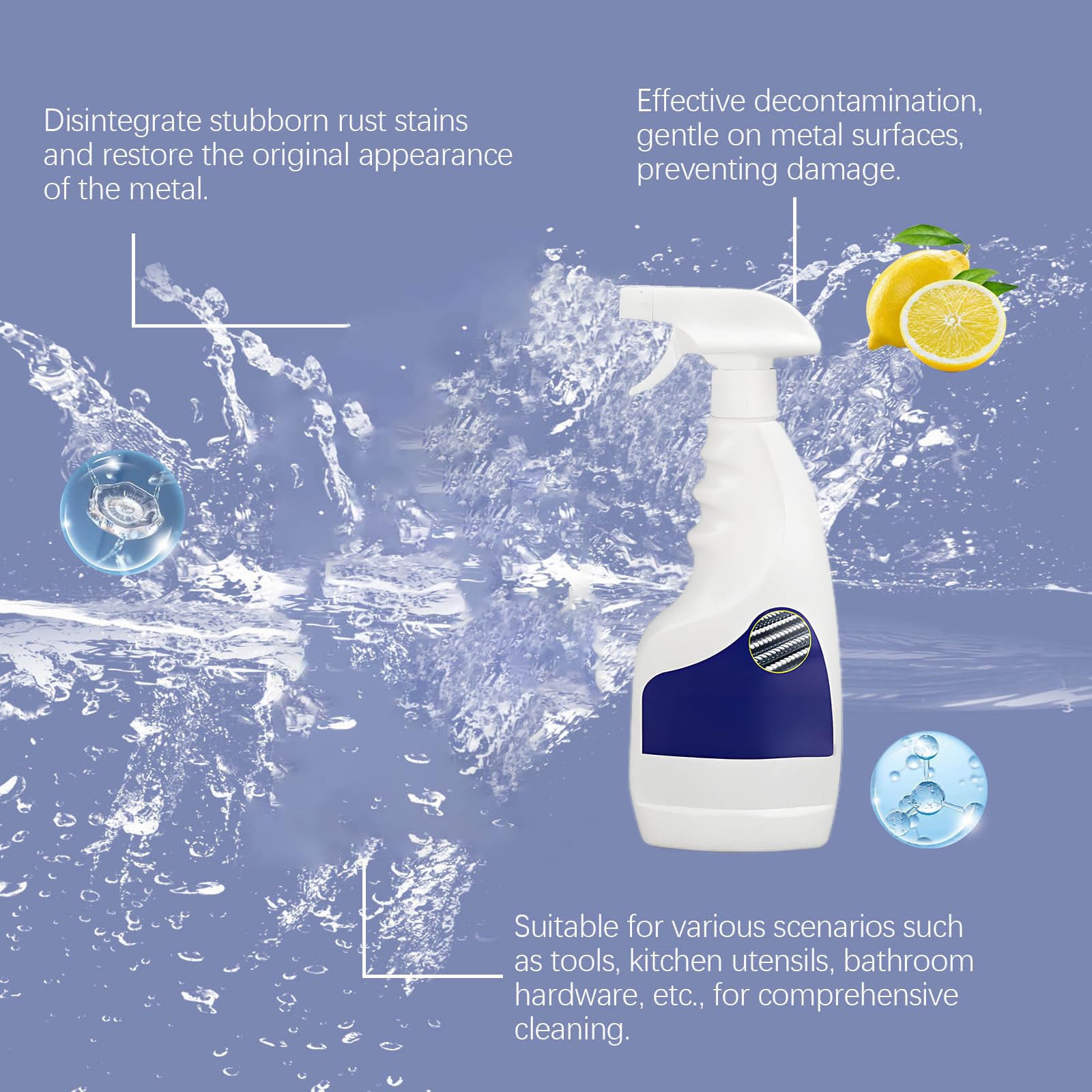 Starkes Rostlöser Für Metall, 500ml Hochleistungs-Metall-Rostentferner, Leistungsstarker Rostlöser Für Stahl, Rapid Rust Remover, Multifunktionaler Entroster Spray (500ML-2PC)