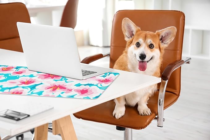 Alfombrilla de Escritorio Floral Extra Grande Azul y Rosa miniatura 6