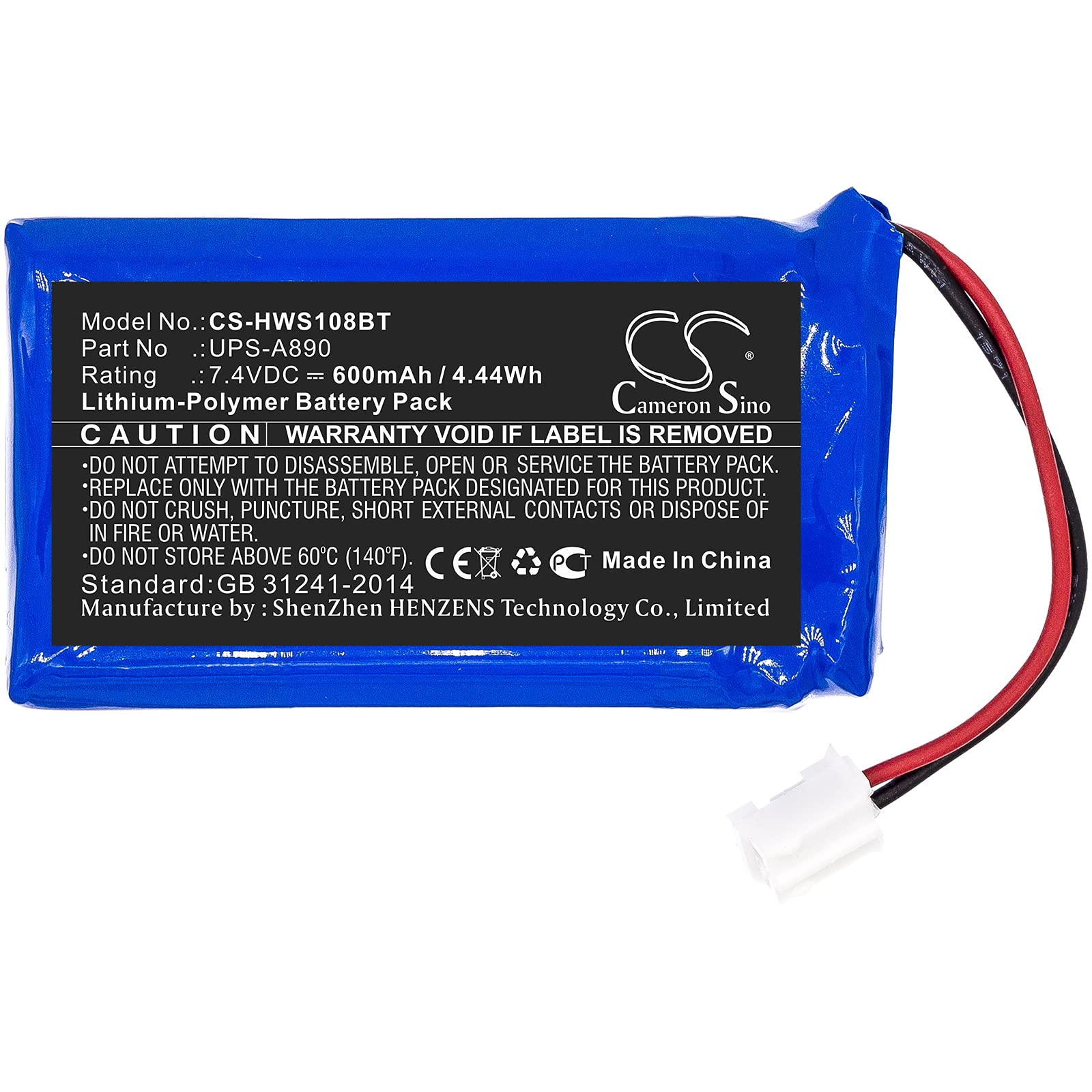 Battery for C*huango WS-108,fits P/N:UPS-A890 (600mAh/4.44Wh)