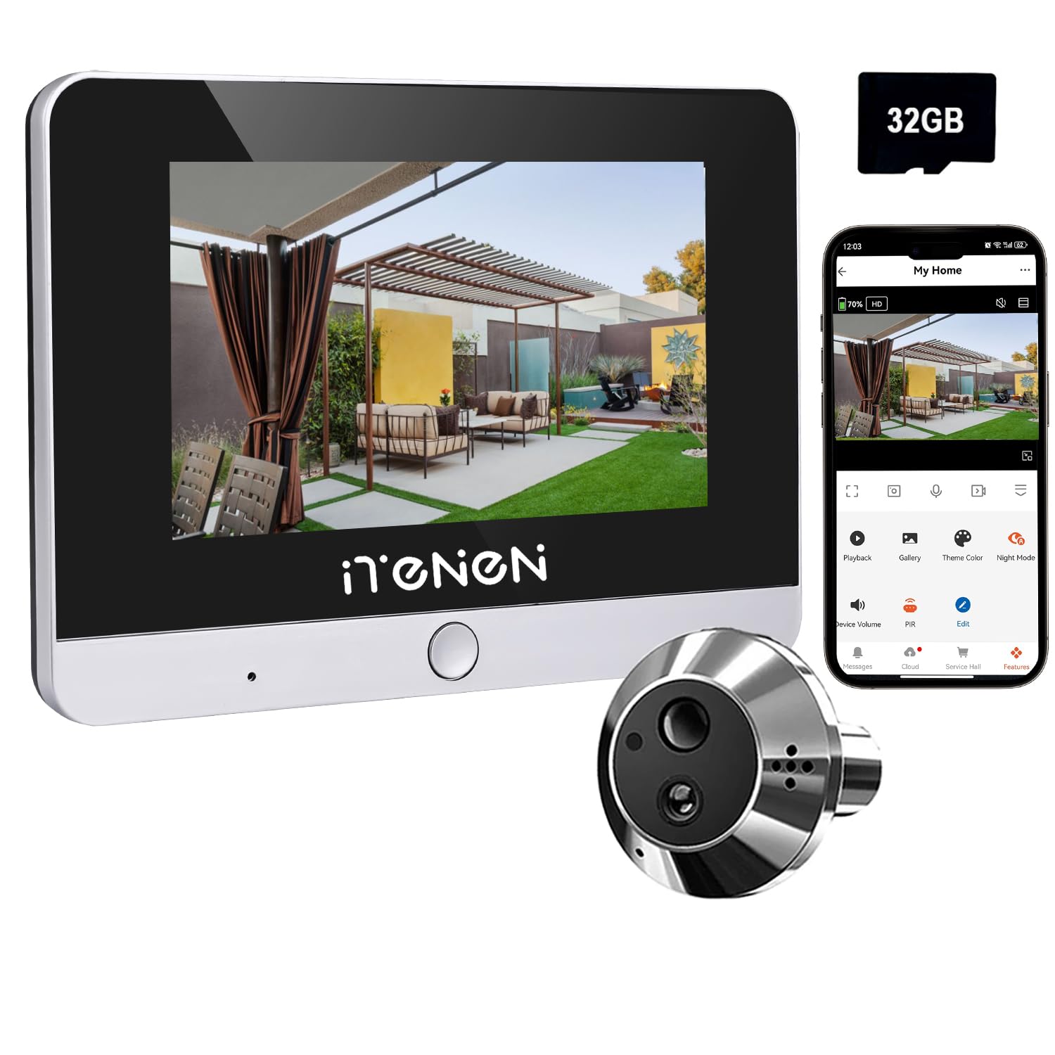 6DA2 Audio Bidirektional mit 5,0 Zoll Farbbildschirm,WLAN Türspion Kamera mit 32GB Speicherkarte mit 10000mAh Akku,2K Türspion Kamera 140°-Winkel, PIR-Bewegungserkennung,keine monatliche Gebühr
