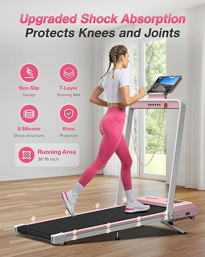 Miniatura 7 de WELLFIT Foldable Treadmill with Incline, 320 LBS Capacity Walking Pad with Handle Bar, Portable Walking Pad Treadmills for Home, Under Desk