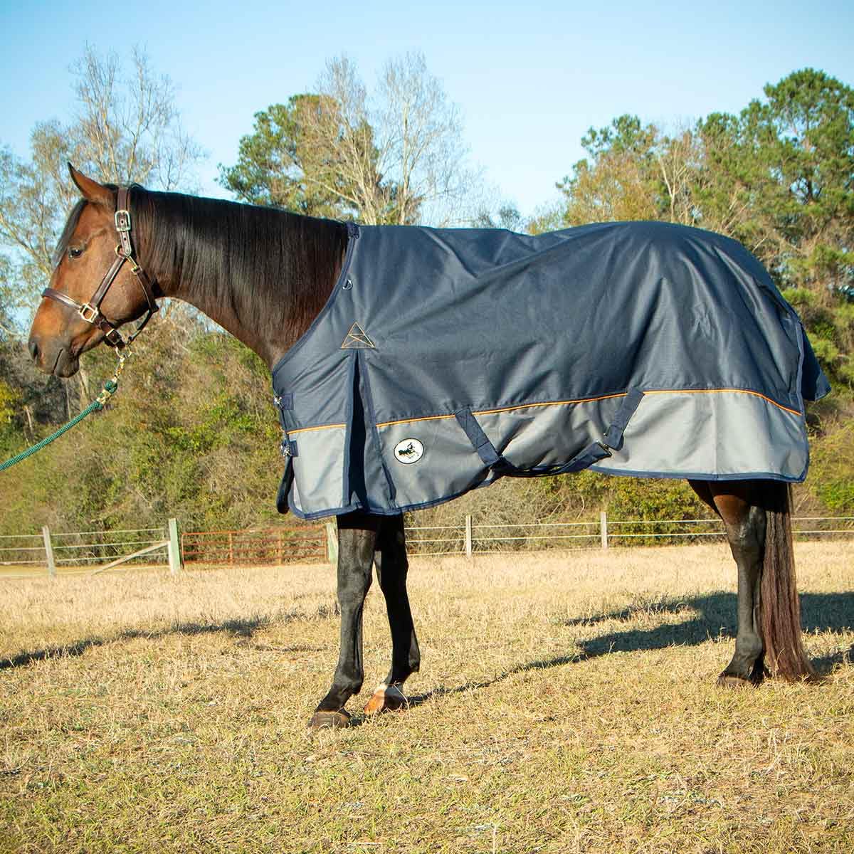 Jeffers Economy Plus Turnout Blanket with Standard Neck for Horses – 1200 Denier Waterproof Shell, 240g Polyfill Insulation - Breathable Weatherproof & Warm Equine Blankets, Navy & Gray – 87 inches