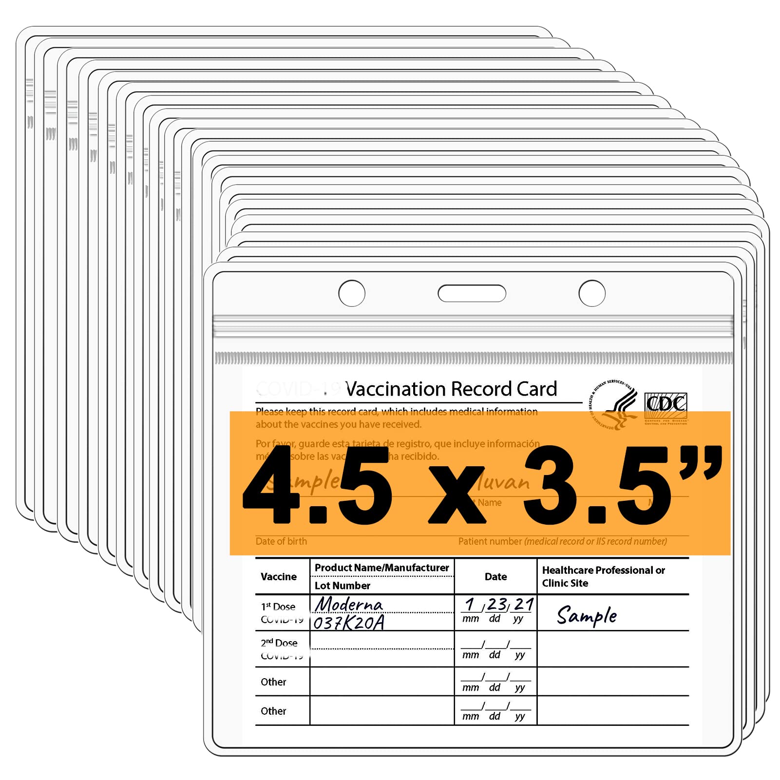 Acsurpo 20 Pack Vaccine Card Holder,CDC Vaccination Card Protector, 4.5X3.5" Vaccine Card Protector Waterproof Immunization Vaccinate Record Cards Plastic Holder for Badge Record ID Card Name Tag