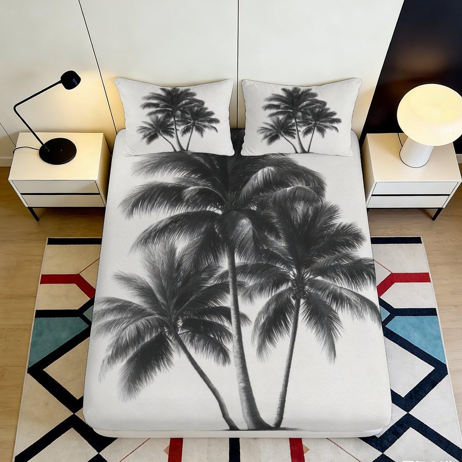 Dhbaneiok Style-6 3D Printed Black Palm Tree Fitted Sheet Microfiber Soft Breathable Tropical Sunset Bed Cover For Bedroom Guestroom Decor 90X200x25cm