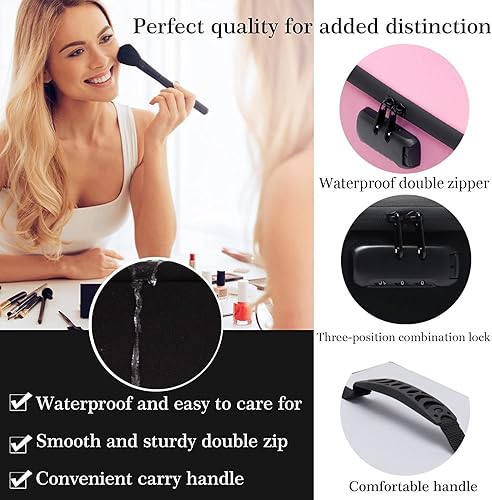 Miniatura 3 de KaAutoler Bolsa de cosméticos portátil con cerradura, organizador de maquillaje de viaje de gran capacidad, bolsas de maquillaje impermeables para