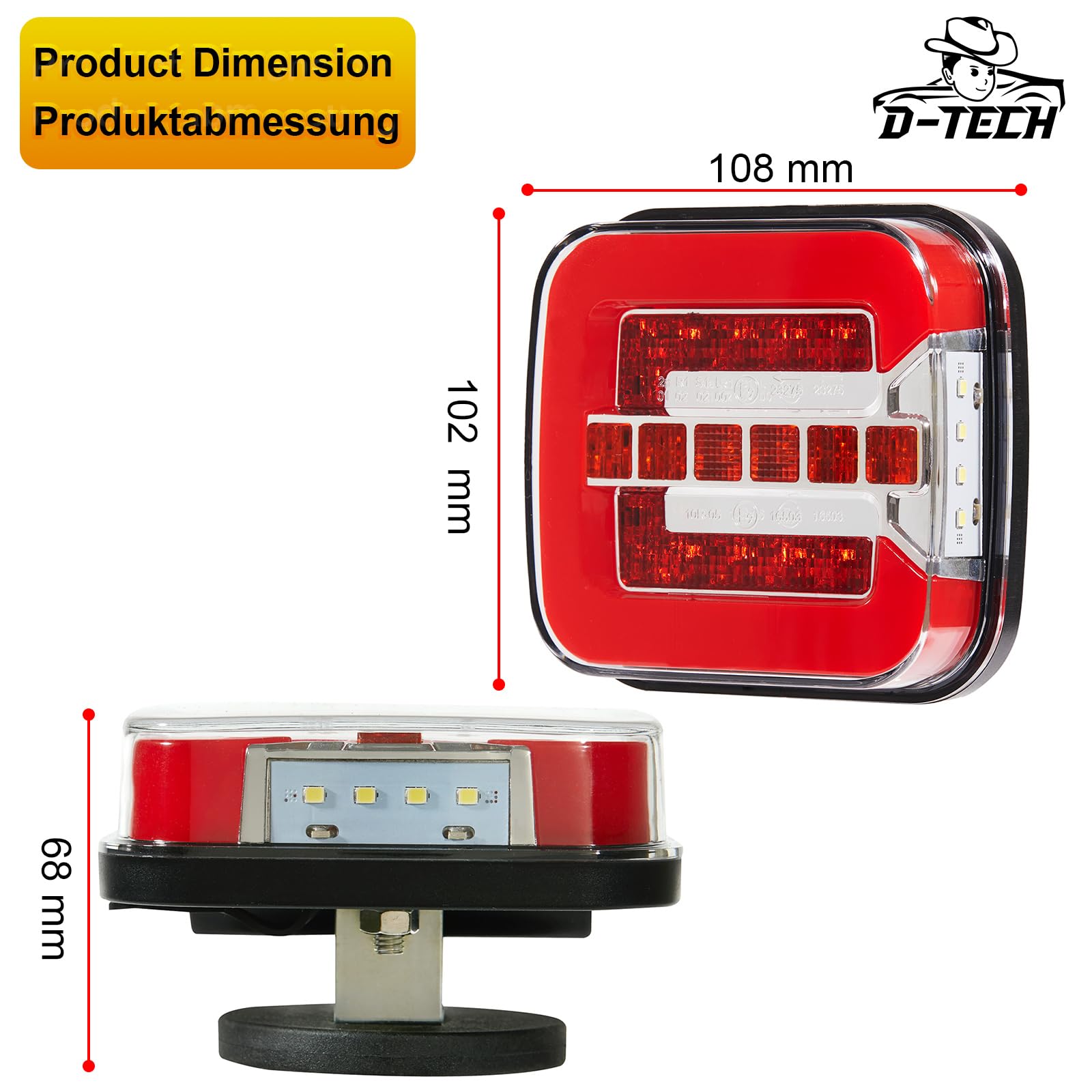 Feux Arrière Remorque LED Magnétiques Sans Fil - 2 En 1, 7 Broches, 12-24V, Portée 100 Pieds, ECE Approuvé