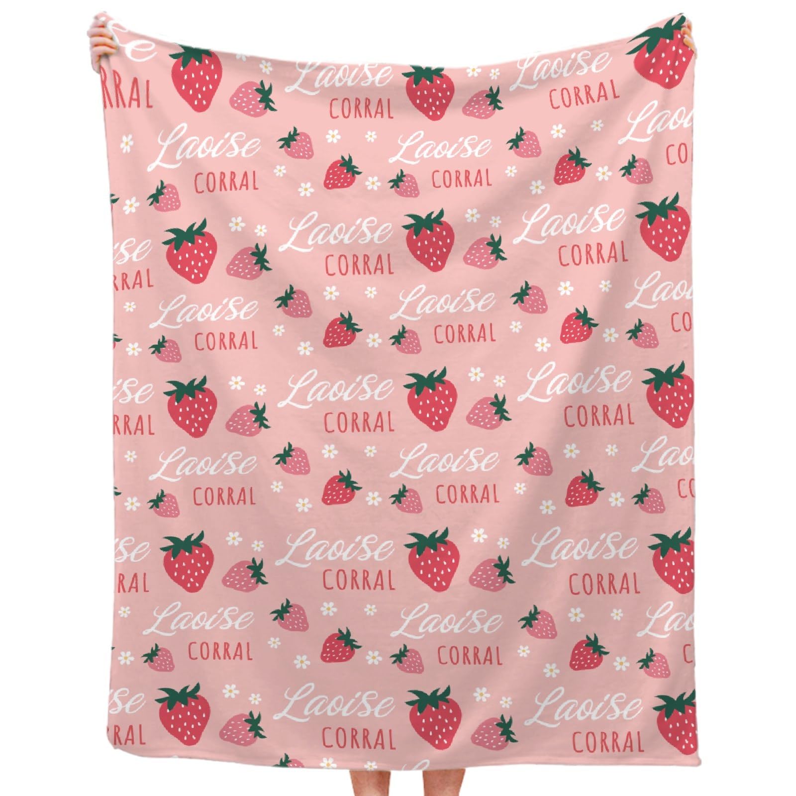 Atthadassi Strawberry Personalized Baby Blanket, Strawberry Name Custom Fruits Blanket, Personalized Gift, Custom Soft Flannel Blanket, Birthday Gift Idea 40