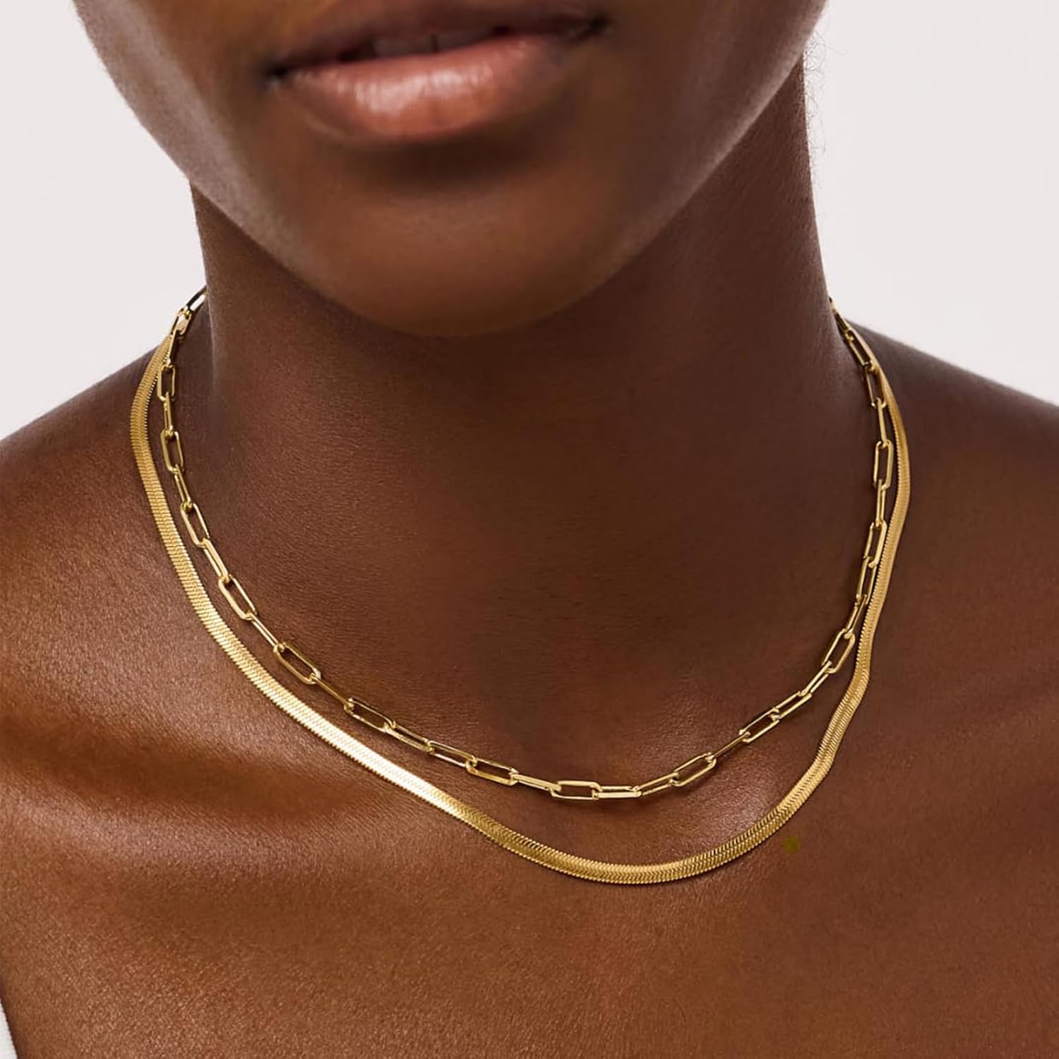 Gold Necklace for Women,Dainty Gold Necklace,14k Gold Plated Snake Gold Chain Choker Necklaces Simple Gold Layered Necklaces Gold Jewelry Sets for Women - Image 2