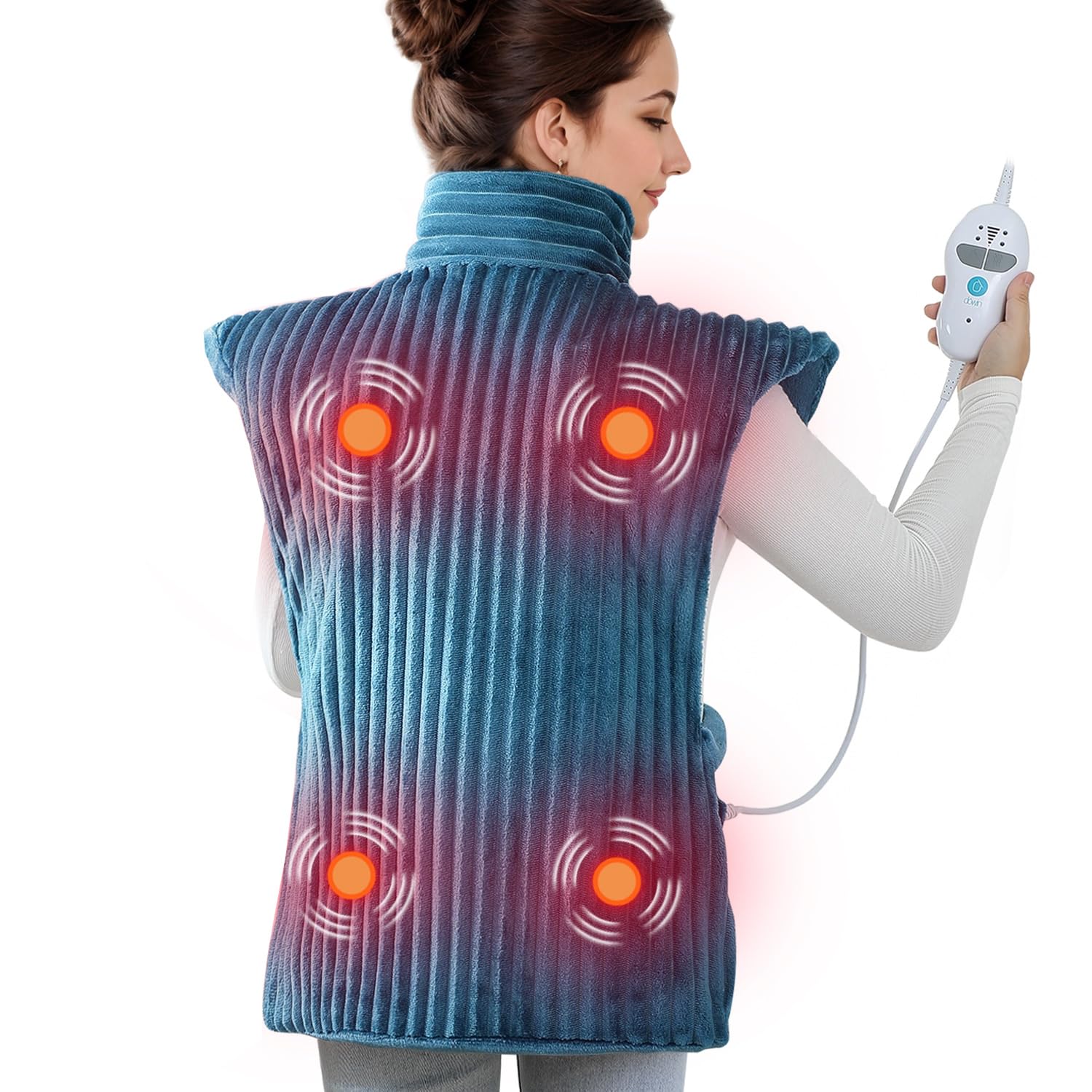 Dowin Heating Pads for Back Pain Relief,Wearable Electric Heating Pad with Massager, 24"x35" Extra Large Heated Pad for Neck and Shoulders Cramps,Auto-Shut Off,Machine Washable (Teal)