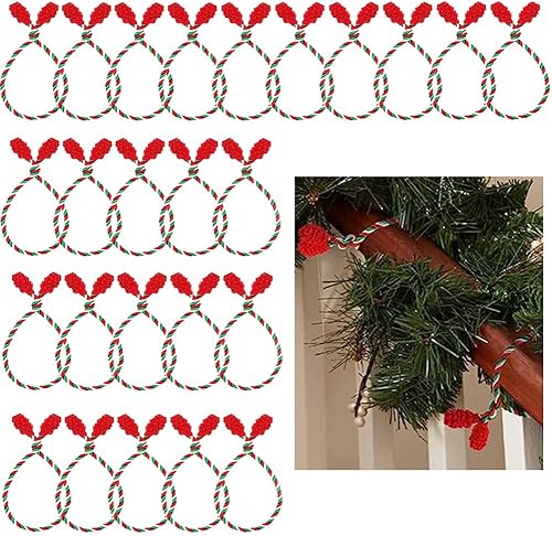 Miniatura 7 de Corbatas decorativas flexibles de Navidad, reutilizables y anudadas para envolver regalos de Navidad (25, rojo y blanco)