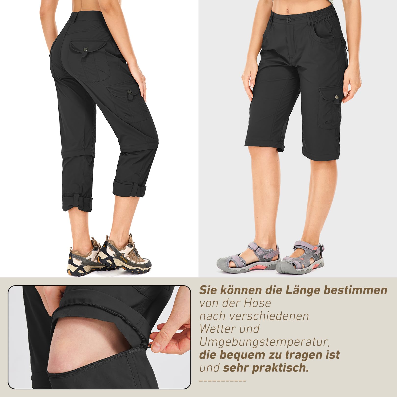 Pantalon de randonnée zippé pour femme - Respirant - Extensible rapidement - Pantalon fonctionnel amovible - Pantalon d'extérieur - Pantalon de randonnée d'été