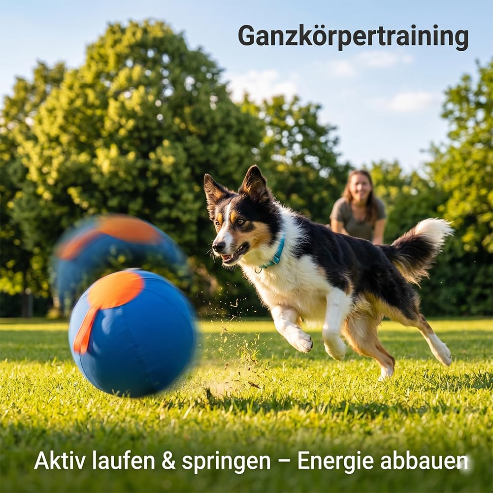 Herding Ball Hund | 45/55/65 cm großer aufblasbarer Jumbo-Ball | Reißfest mit Tragegriff | Riesen-Tennisball-Design für interaktives Training & aktive Auslastung (L:65CM)