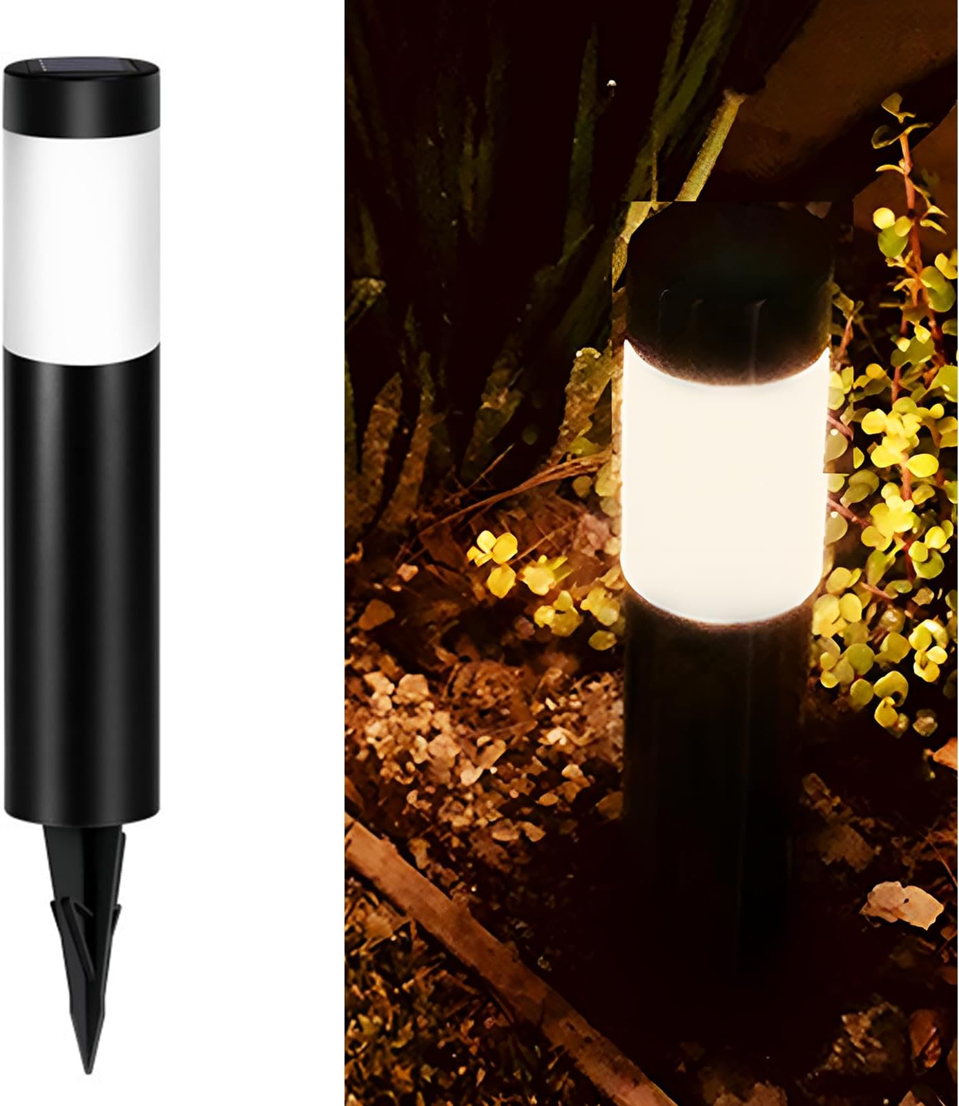 VAODO Lamps, Solar Cylindrical Land Plugs, Outdoor Garden Patio Lights, LED Landscape Lights, Outdoor Waterproof Courtyard Decorative Lawn Lights, Black, Warm Light