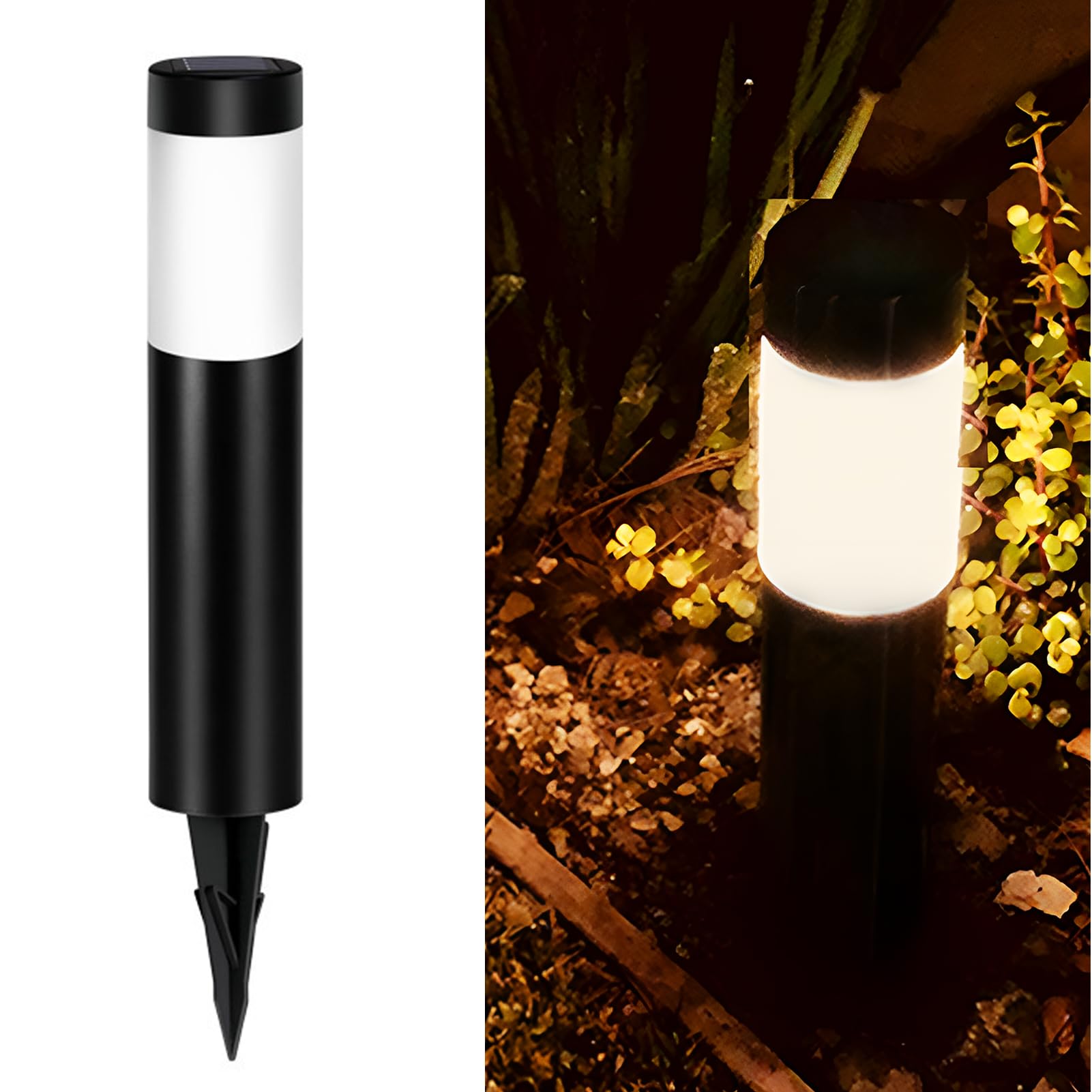 VAODO Lamps, Solar Cylindrical Land Plugs, Outdoor Garden Patio Lights, LED Landscape Lights, Outdoor Waterproof Courtyard Decorative Lawn Lights, Black, Warm Light