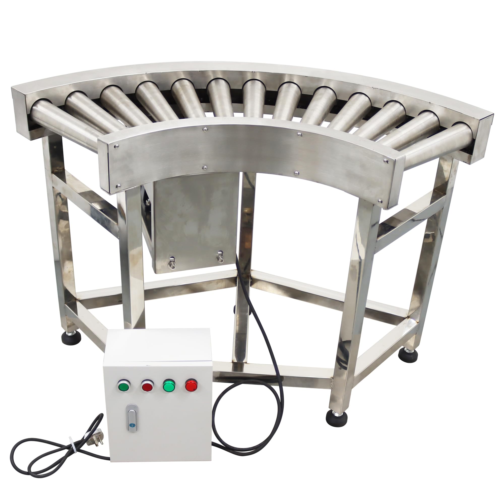 HQHAOTWU 90 °Change Direction Conveyor Curved Convey System Stainless Steel Drum Conveyor Adjustable Speed 11.8in Width
