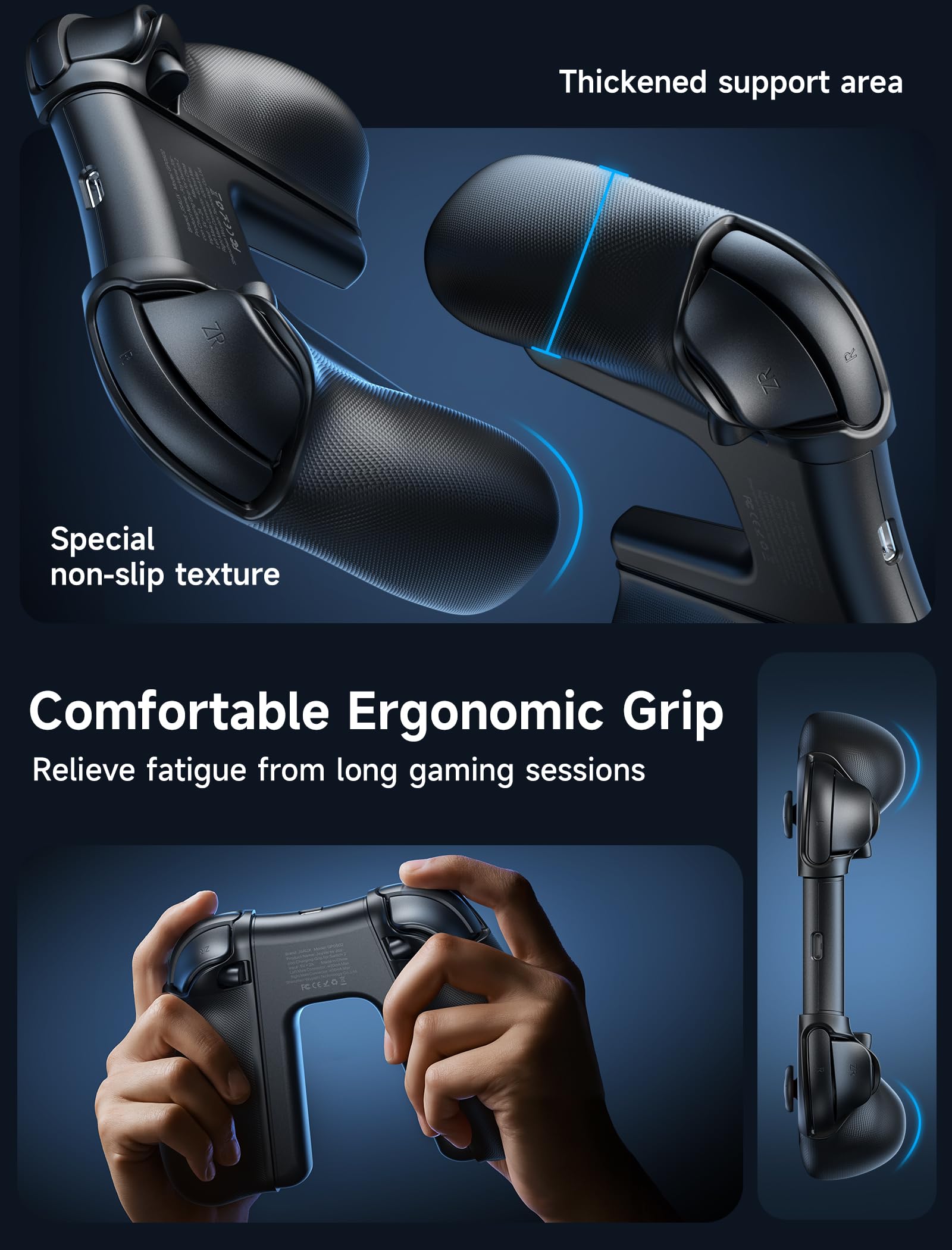 JSAUX Antypoślizgowy, ergonomiczny uchwyt ładujący do Switch 2, magnetyczny uchwyt kontrolera do JoyPadów Switch 2, możliwość grania podczas ładowania z diodą LED i kablem 1,5 m – czarny