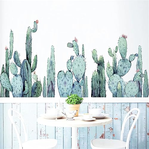 Miniatura 4 de Calcomanías de pared de cactus de acuarela, calcomanías de pared de plantas verdes tropicales, calcomanías de vinilo removible para sala de estar,