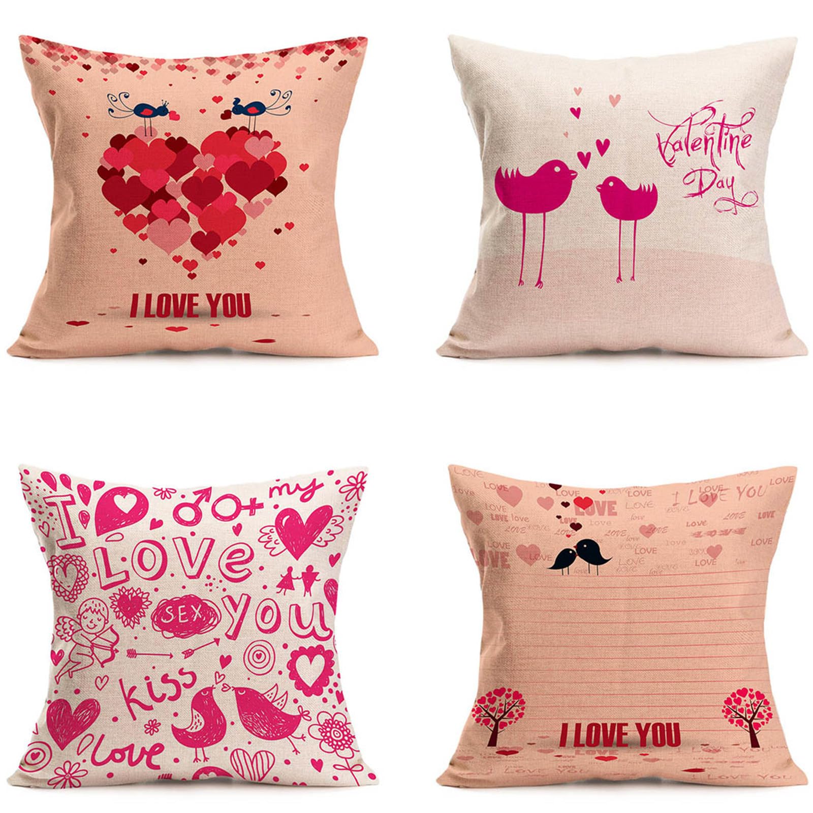 Taie d'oreiller pour canapé et housse coussin 70x70cm lot de 4 en lin rose