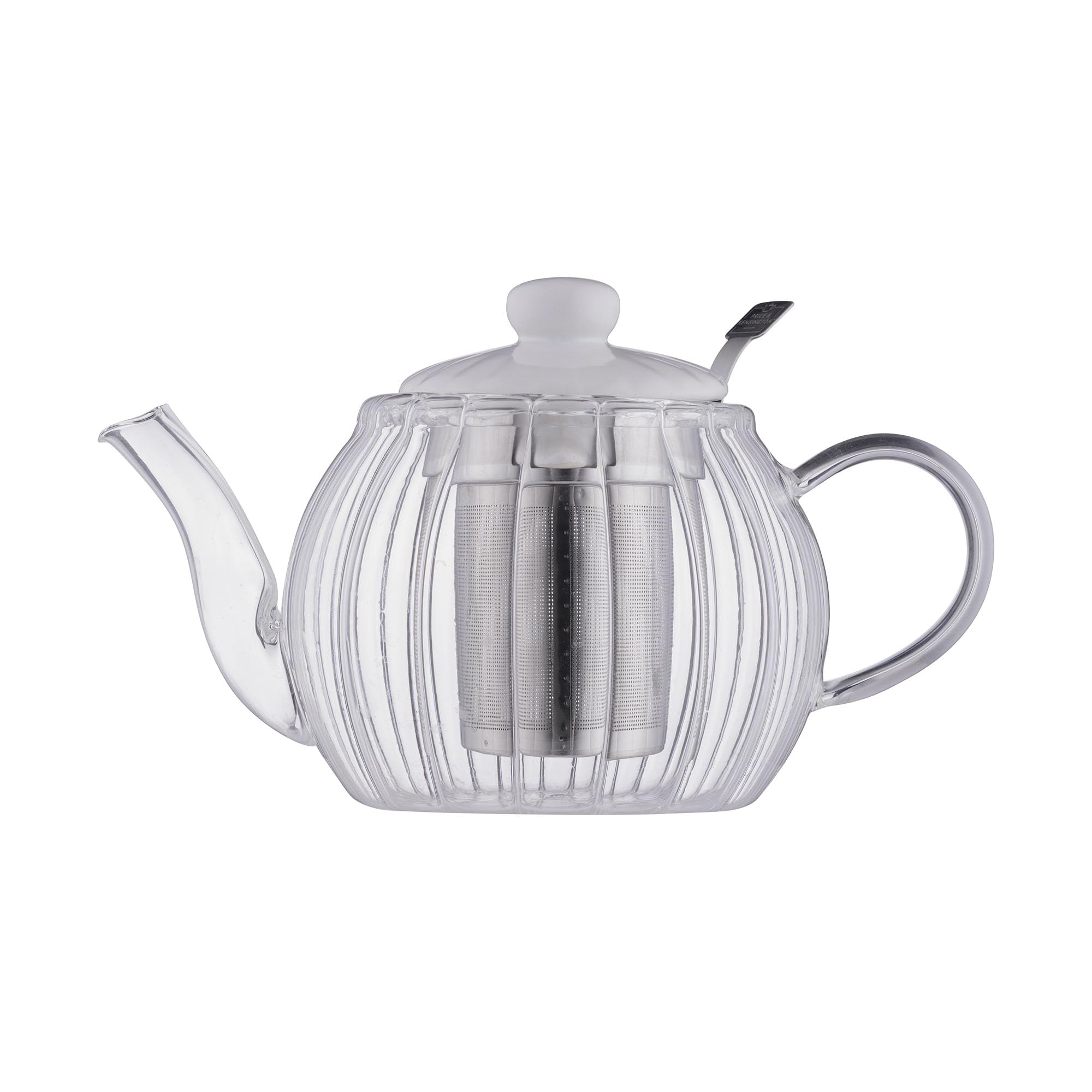 Price & Kensington Luxe szklany czajniczek z zaparzaczem ze stali nierdzewnej, 1000 ml, karbowany, wytłaczany szklany czajniczek z białą ceramiczną pokrywką, wylewka niekapiąca, ergonomiczny uchwyt i