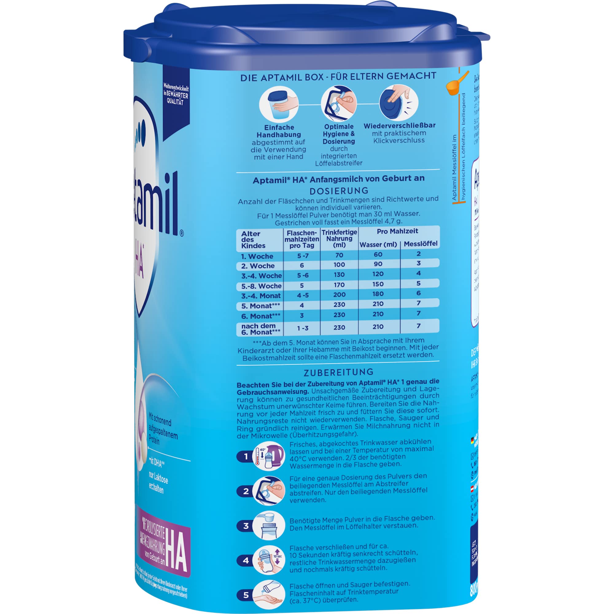 Aptamil HA 1 – Anfangsmilch von Geburt an, Mit DHA, Nur Laktose, Ohne Palmöl, Babynahrung, Milchpulver, 1x 800 g (Packung mit 4)