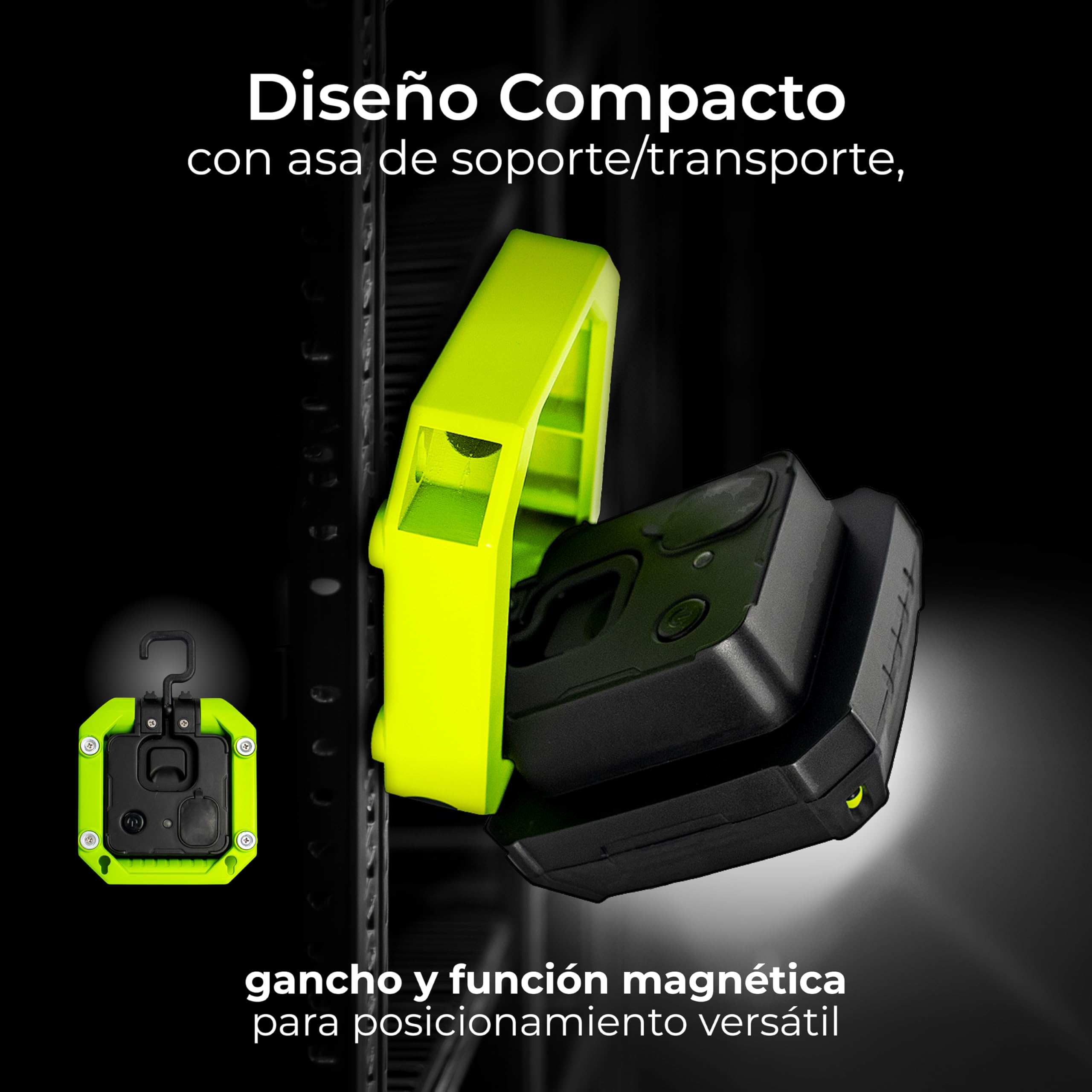 Luceco Luz de Trabajo LED Compacta Magnética con Salidas USB, 2 Modos de Luz, Asa de Transporte y Gancho, Luz de Inspección, Resistente a la Intemperie, IP54, IK07, 7,5W, 750lm, 6500K, LWR7G65