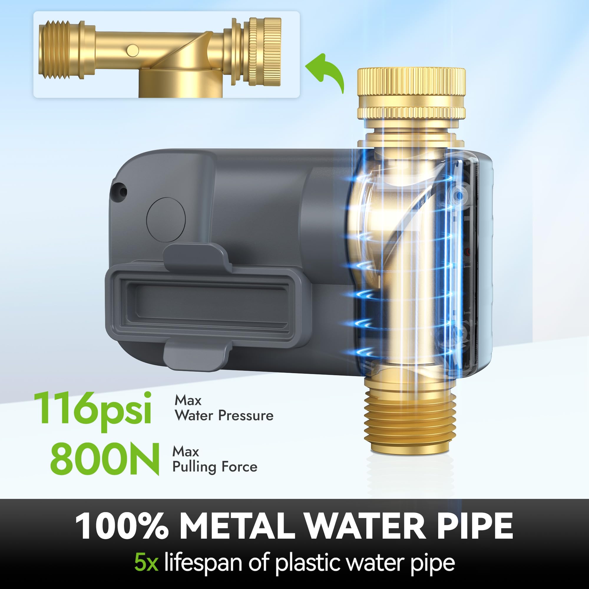 RAINPOINT Timer irrigatore, timer per tubo da giardino, 100% metallo, controller programmabile per irrigazione, controller con irrigazione manuale/ritardo pioggia per prato e giardino, 1 zona 2 pezzi