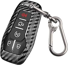 for Ford Key fob Cover,Carbon Fiber Car Key Case Protector with Keychain Compatible with with Ford Fusion F-150 Edge Explorer Mustang Lincoln MKZ MKC 4/5 Buttons Smart Key