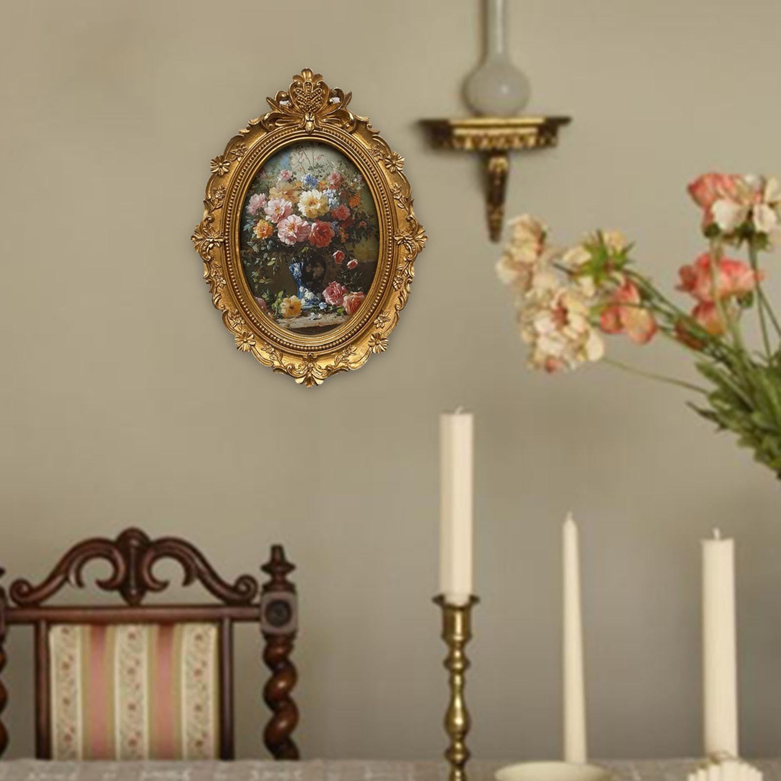 Cornice portafoto x 7 Pollici, Ovale retrò in Resina Decorata, Porta Foto, Regalo di Compleanno per Soggiorno, Decorazione per la casa