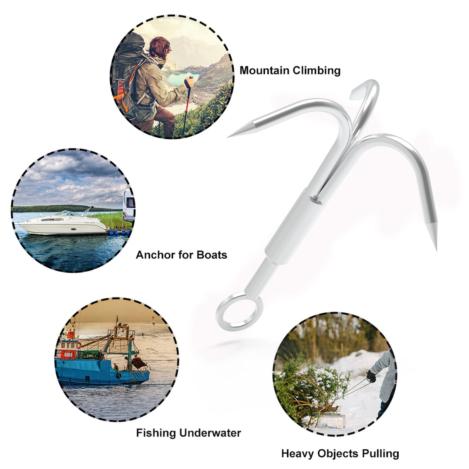 MHDMAG Small Grappling Hook, Anchor Hook 3-Claw Stainless Steel Hooks for Anchor Retrieving, Outdoor Hiking, Tree Limb Removal : Sports & Outdoors