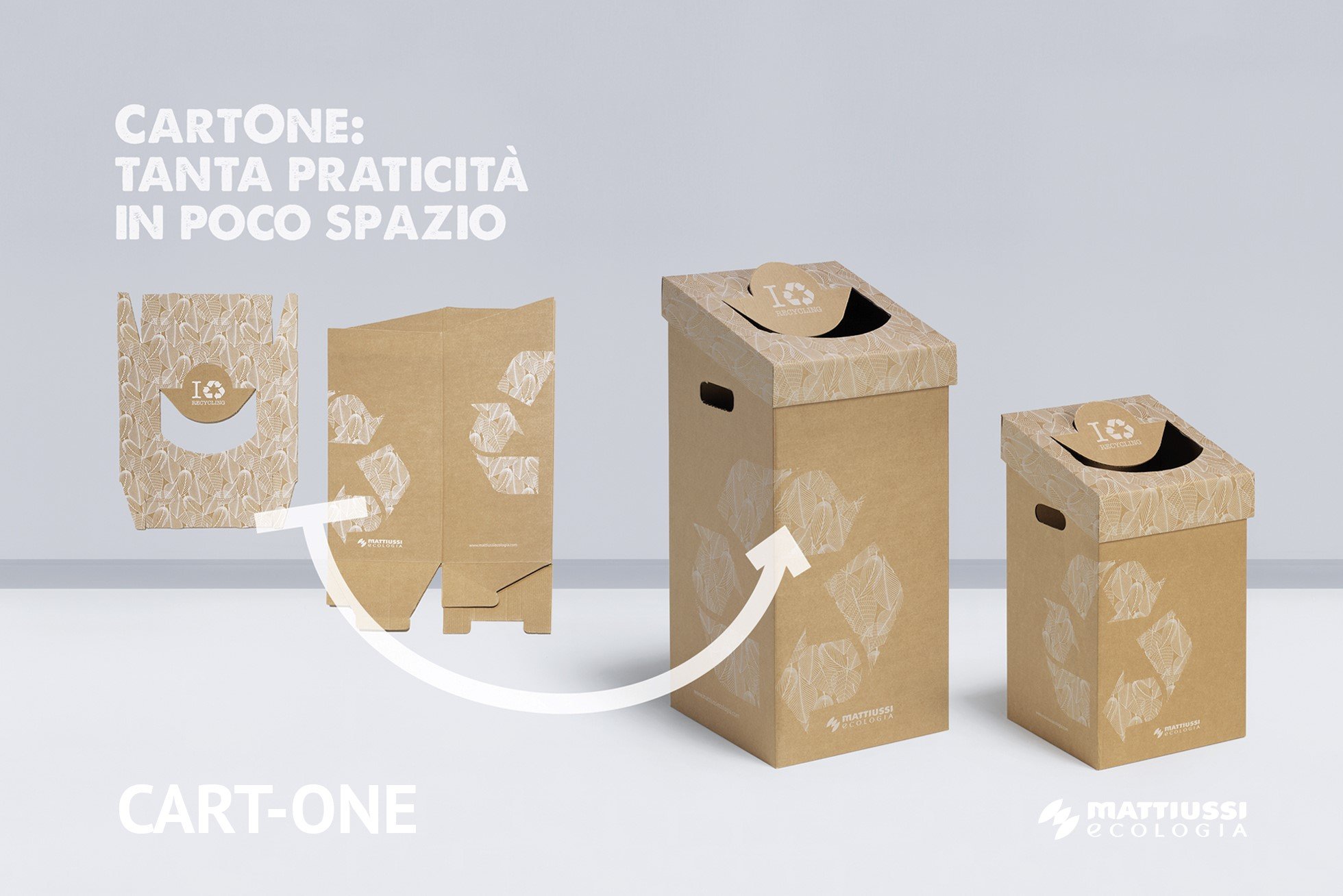 MATTIUSSI CART-ONE 70 litri: contenitore in cartone per la raccolta differenziata (5 pezzi, bianco)