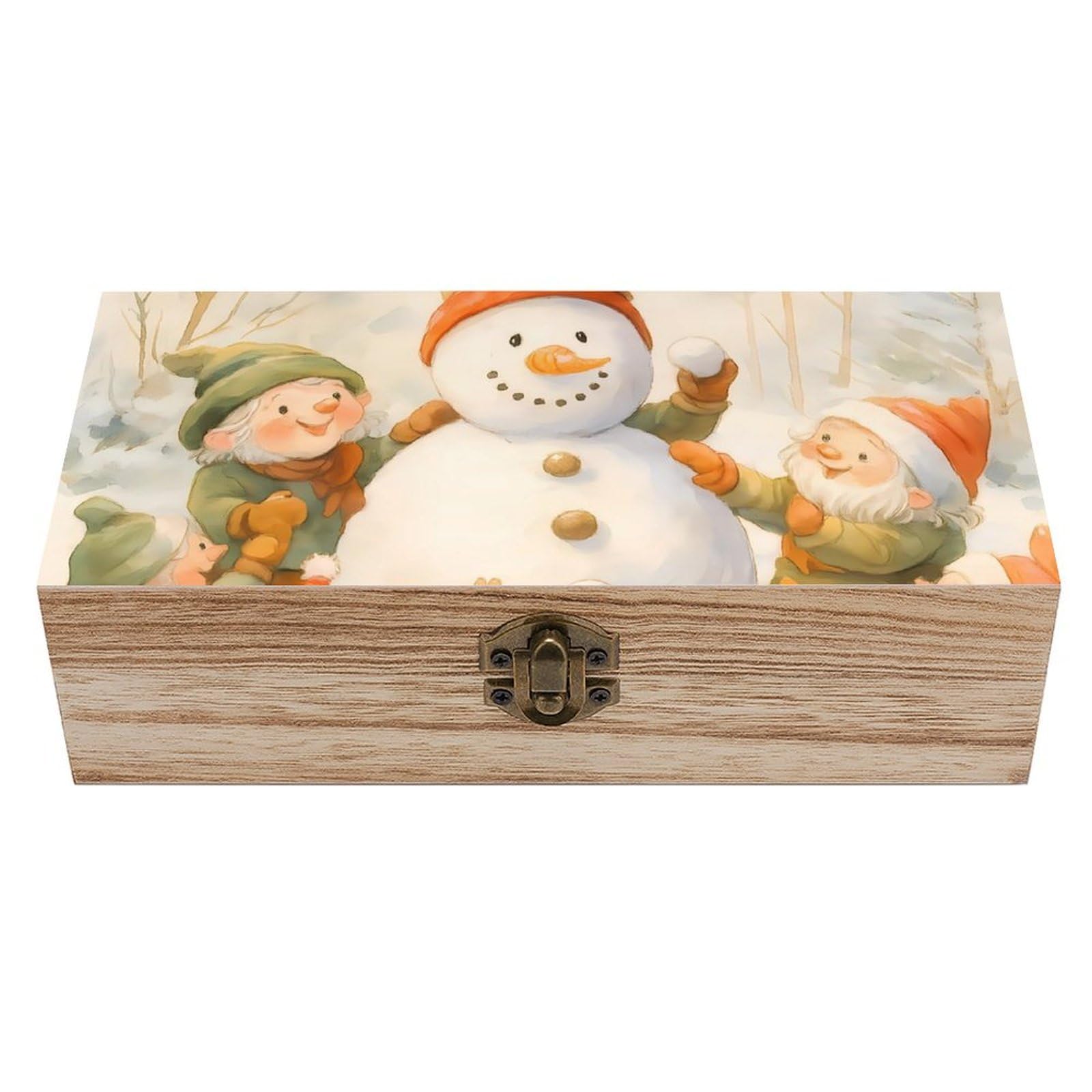 Oudrspo Whimsical Gnome Crafting Snowman Retro Wooden Storage Box Keepsake Jewelry Decorative Art Storages Box Gift Boxs