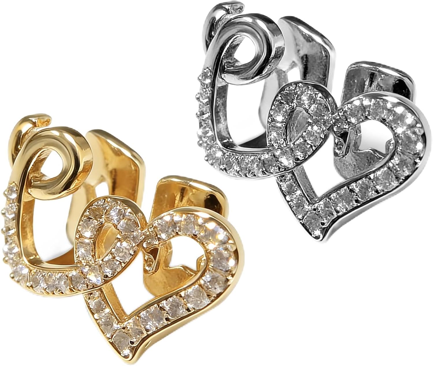 2 PCS Heart Grillz Set Gold & Silver Tooth Caps for Women Men, Open Face Heart Teeth Jewelry, Removable Hip Hop Dental Grill Accessories for Party Halloween Cosplay